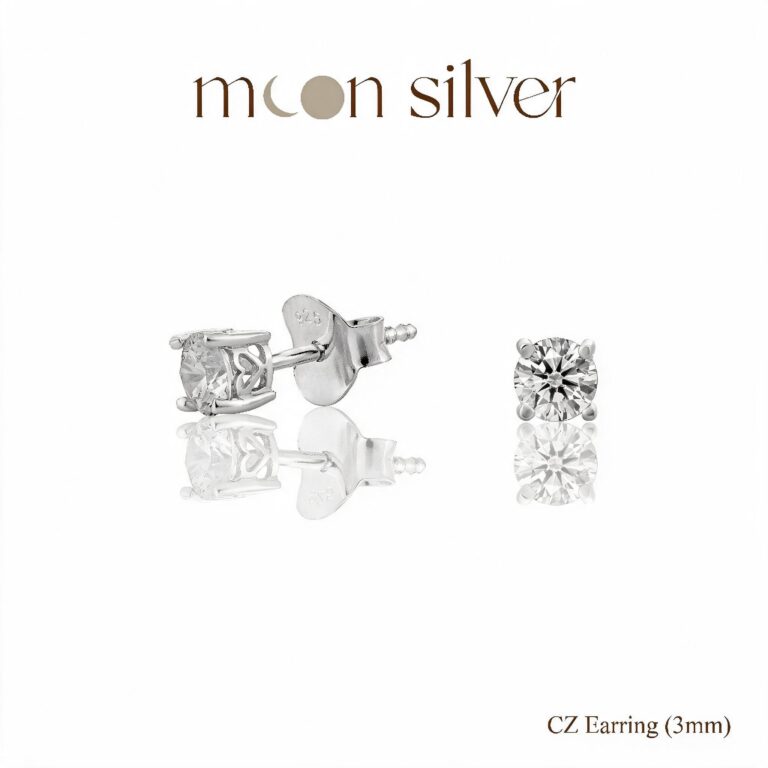 Moonsilver ต่างหูเพชร CZ เงินแท้ 925 Size 2- 6 mm ไม่ลอก สำ