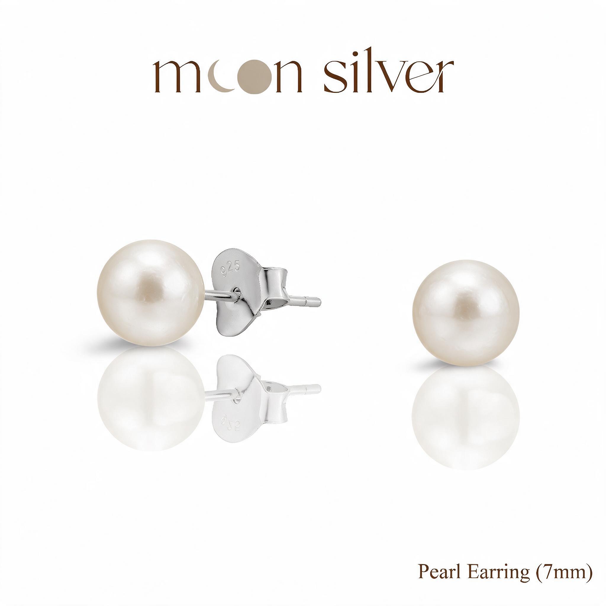 Moonsilver ต่างหูมุกน้ำจืด เงินแท้ 925 Size 3 - 8 mm ต่างหูเ