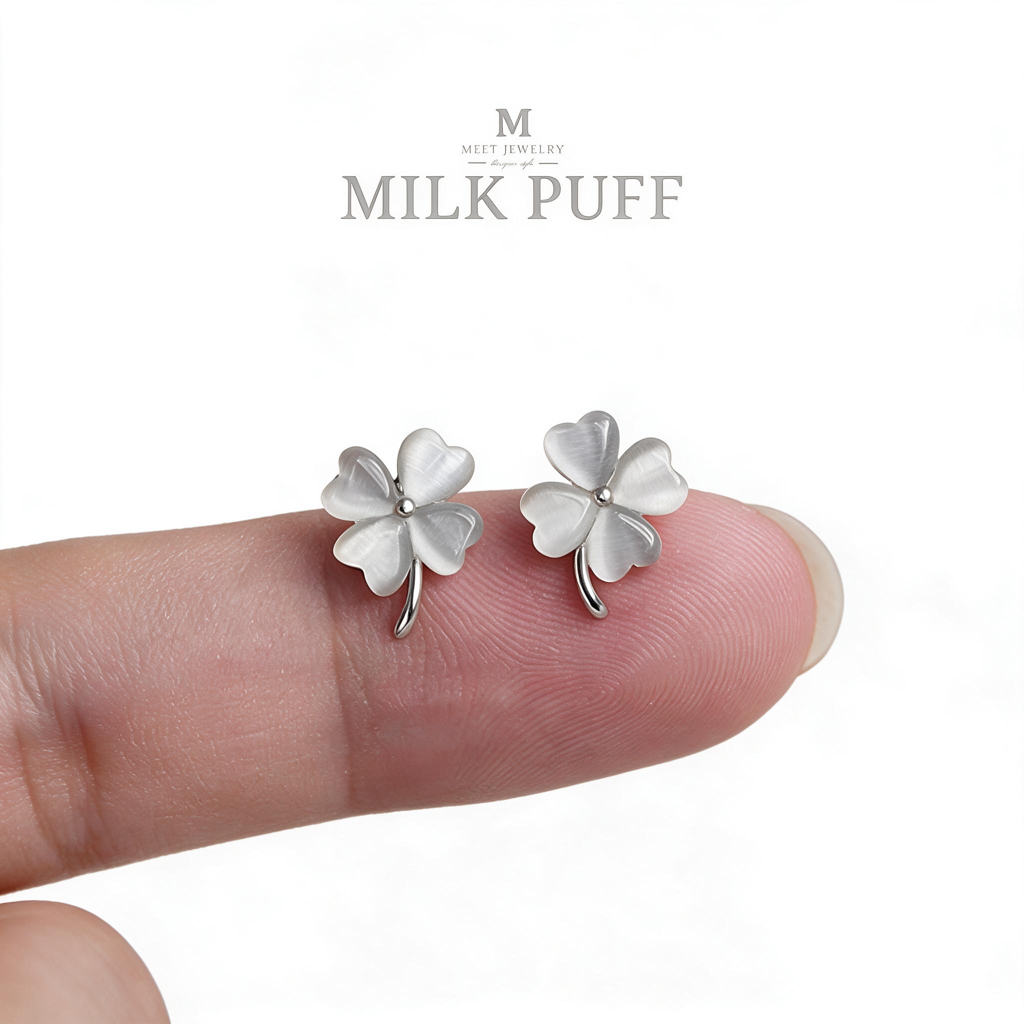 MEET💕ต่างหูเงิน Milk Puff ต่างหูเพชร ต่างหูเก๋ๆ ต่างหูแฟชั่