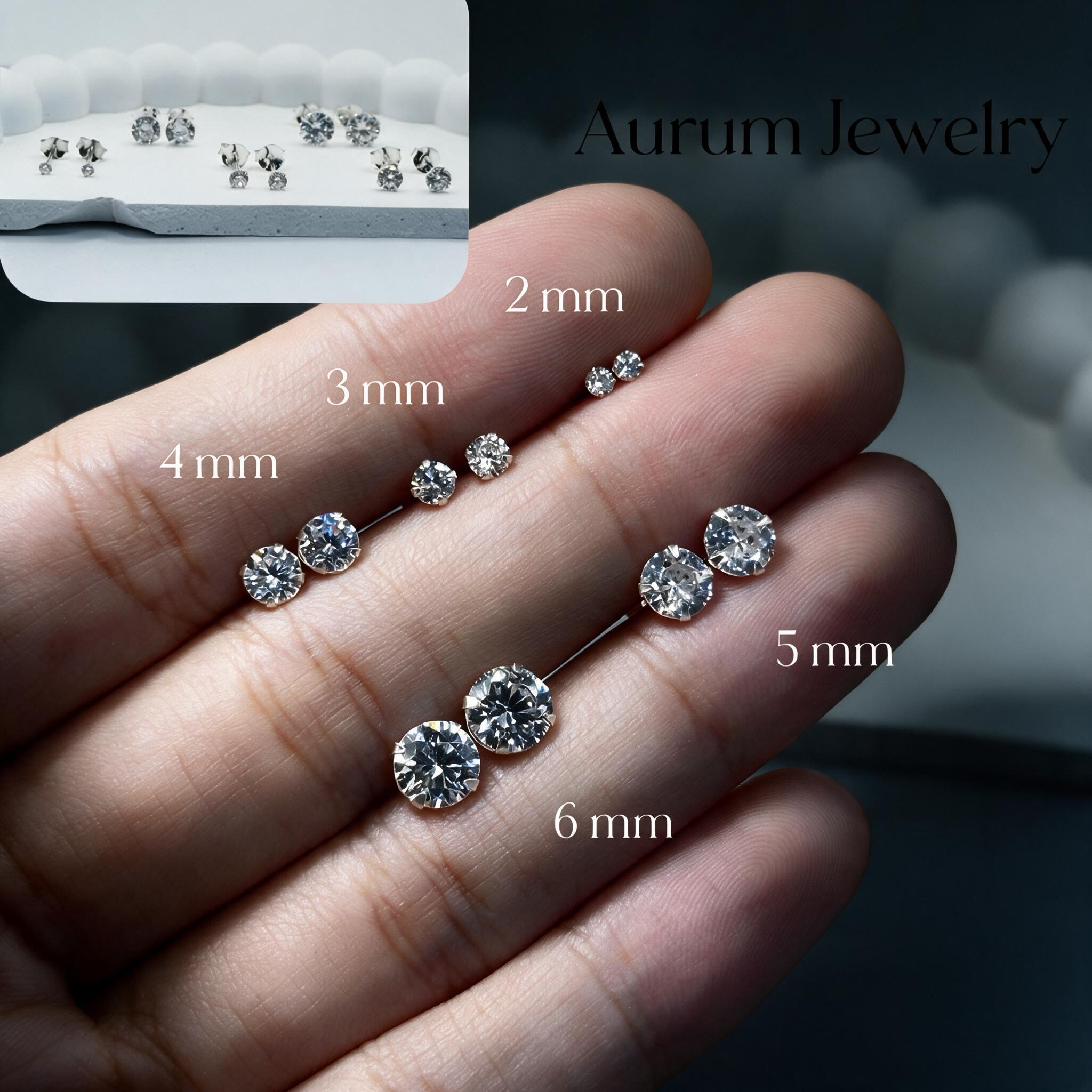 Aurum Jewelry : ต่างหูเพชร cz กลม เงินแท้ รุ่น Classy Silver - รายละเอียด