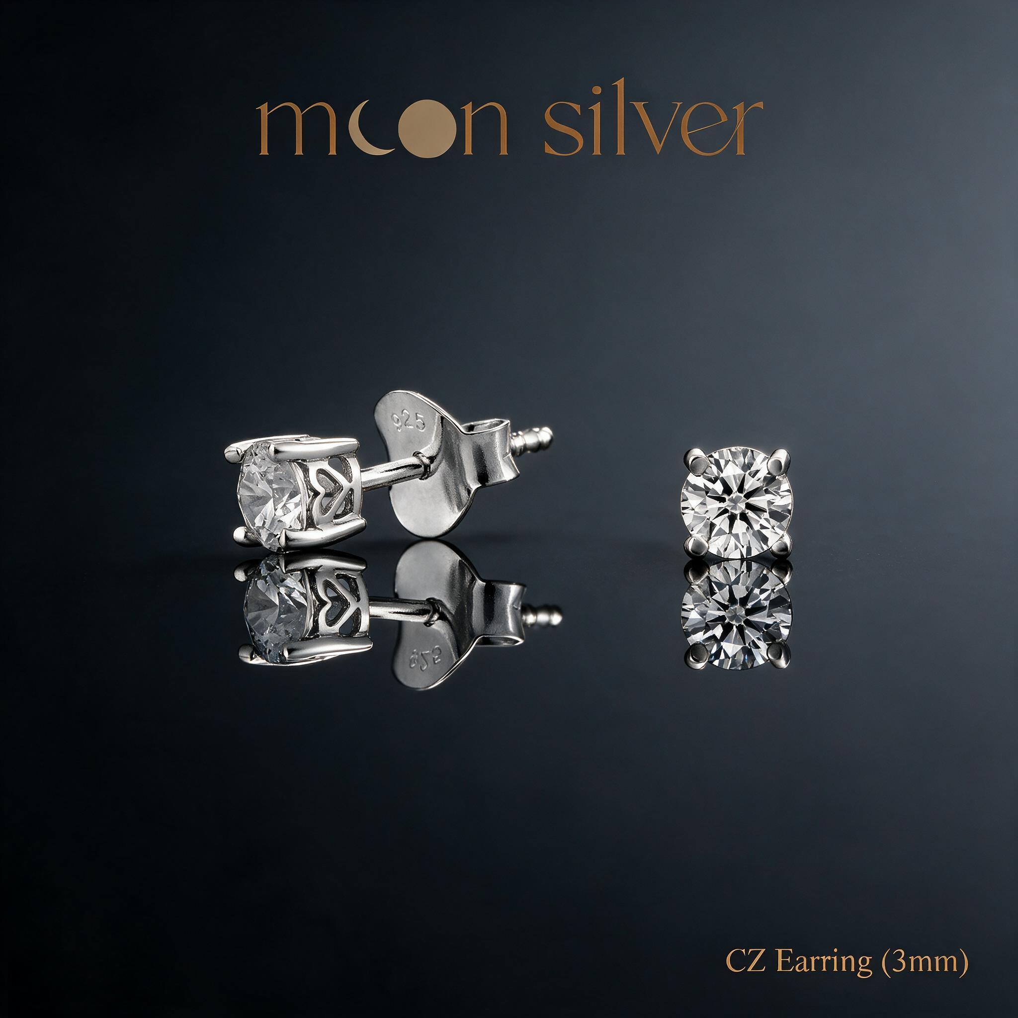 Moonsilver ต่างหูเพชร CZ เงินแท้ 925 Size 2- 6 mm  ไม่ลอก สำ - รายละเอียด