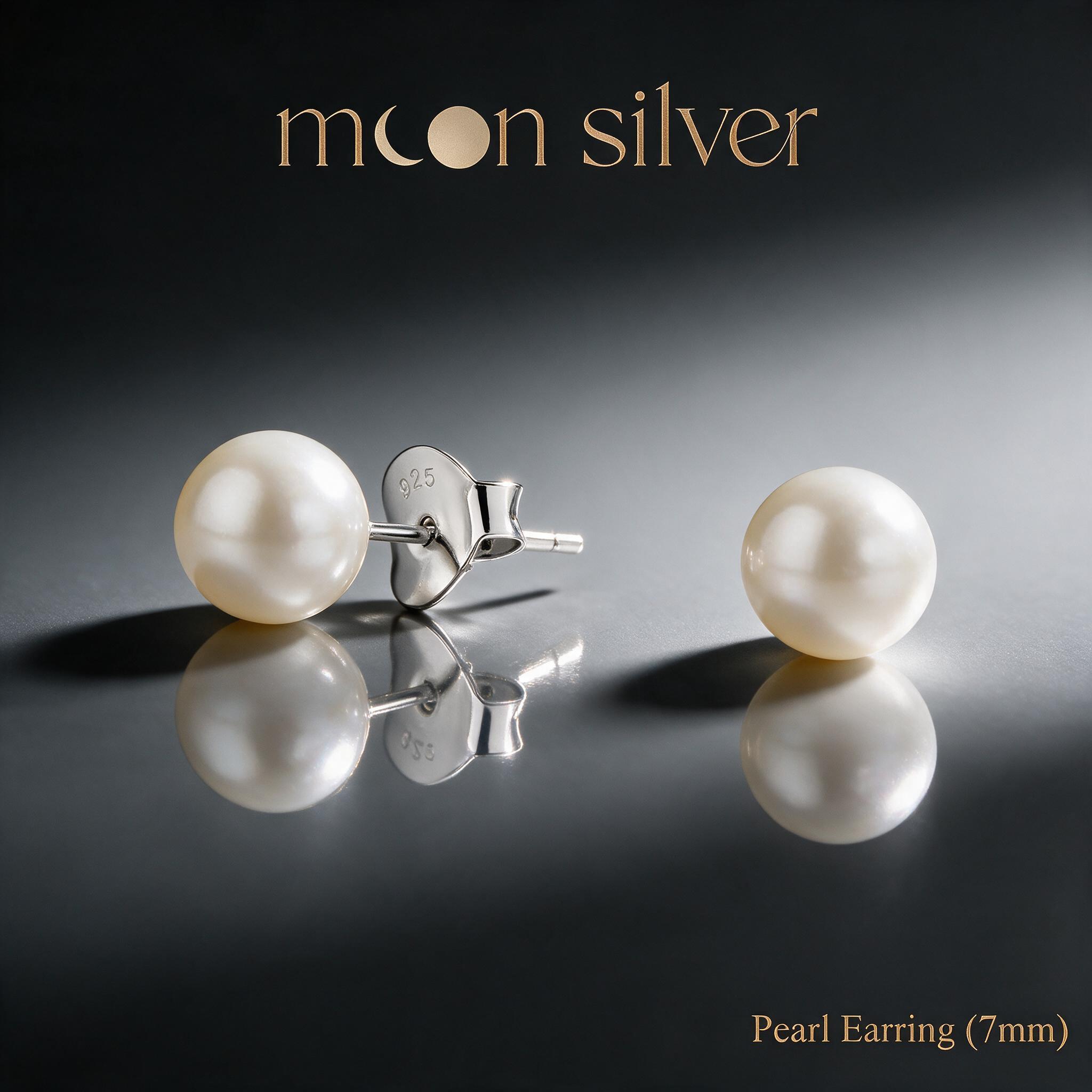Moonsilver ต่างหูมุกน้ำจืด เงินแท้ 925 Size 3 - 8 mm ต่างหูเ - รายละเอียด
