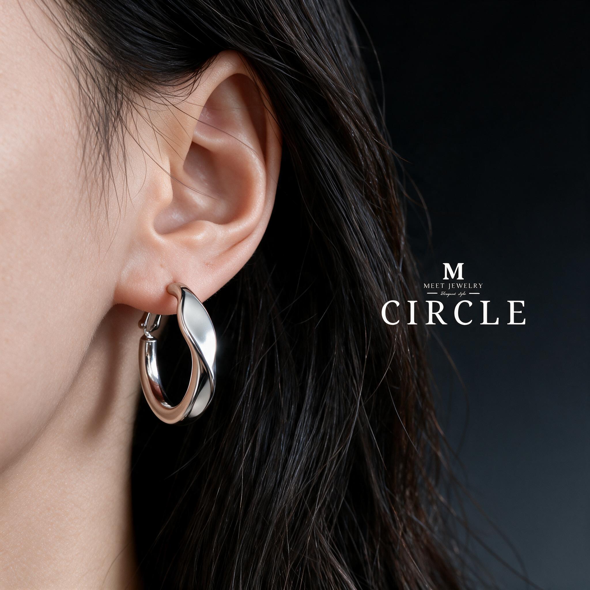 MEET💕ต่างหูเงิน Circle ต่างหูแฟชั่น ต่างหูห่วง ตุ้มหูเงินแท - รายละเอียด