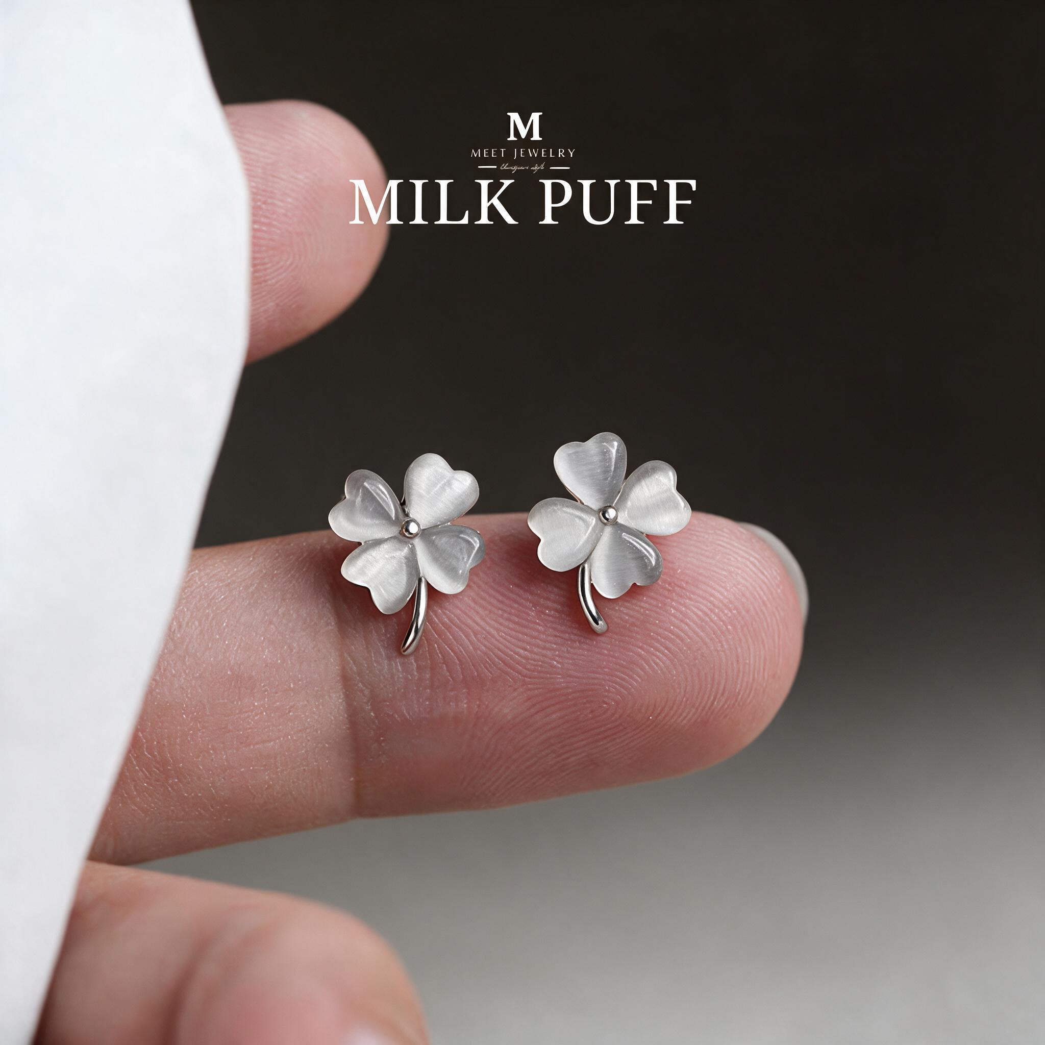 MEET💕ต่างหูเงิน Milk Puff ต่างหูเพชร ต่างหูเก๋ๆ ต่างหูแฟชั่ - รายละเอียด