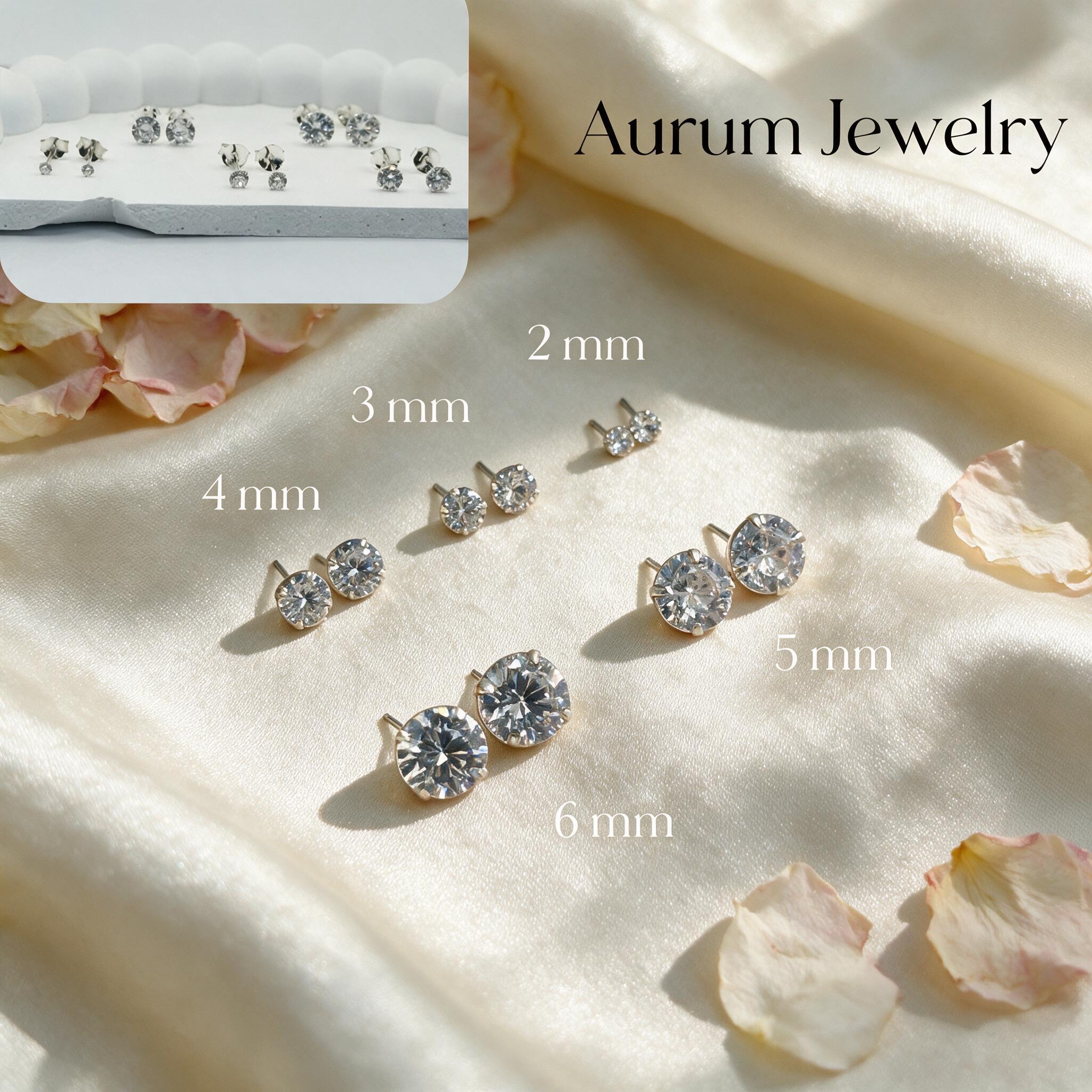 Aurum Jewelry : ต่างหูเพชร cz กลม เงินแท้ รุ่น Classy Silver - สไตล์ลิ่ง
