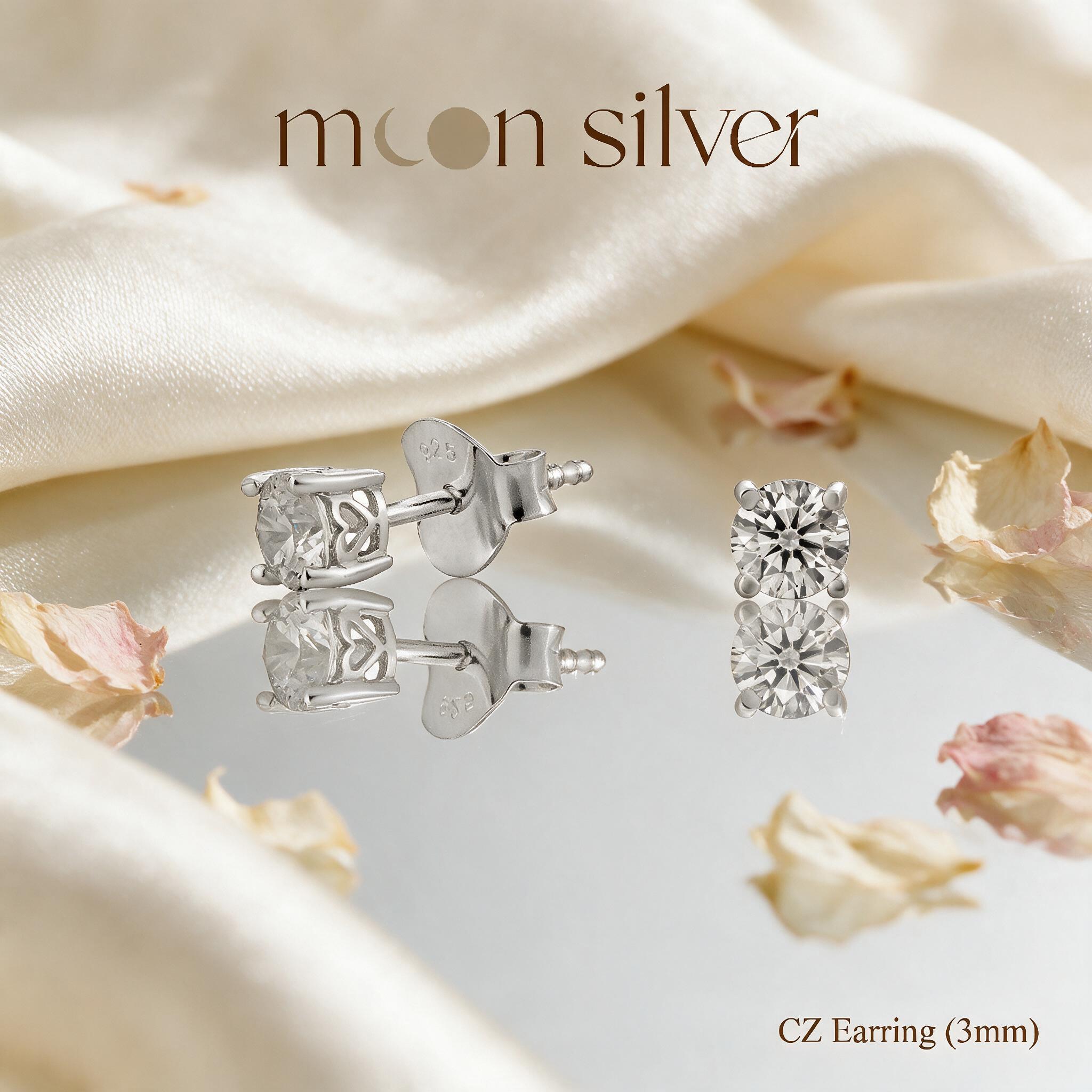 Moonsilver ต่างหูเพชร CZ เงินแท้ 925 Size 2- 6 mm  ไม่ลอก สำ - สไตล์ลิ่ง