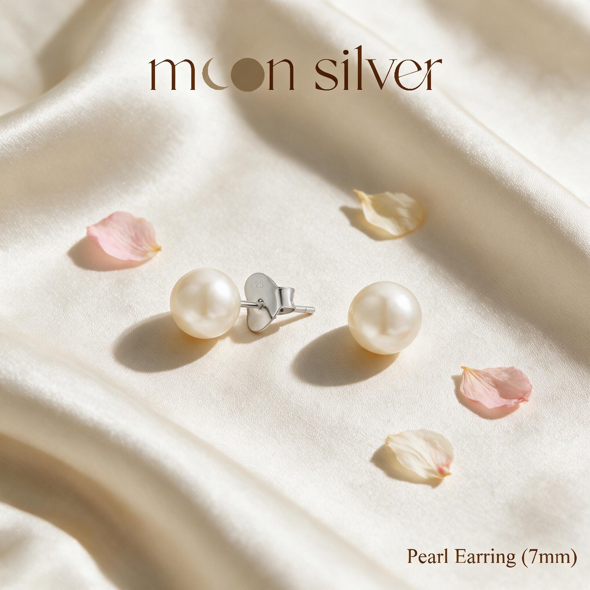 Moonsilver ต่างหูมุกน้ำจืด เงินแท้ 925 Size 3 - 8 mm ต่างหูเ - สไตล์ลิ่ง