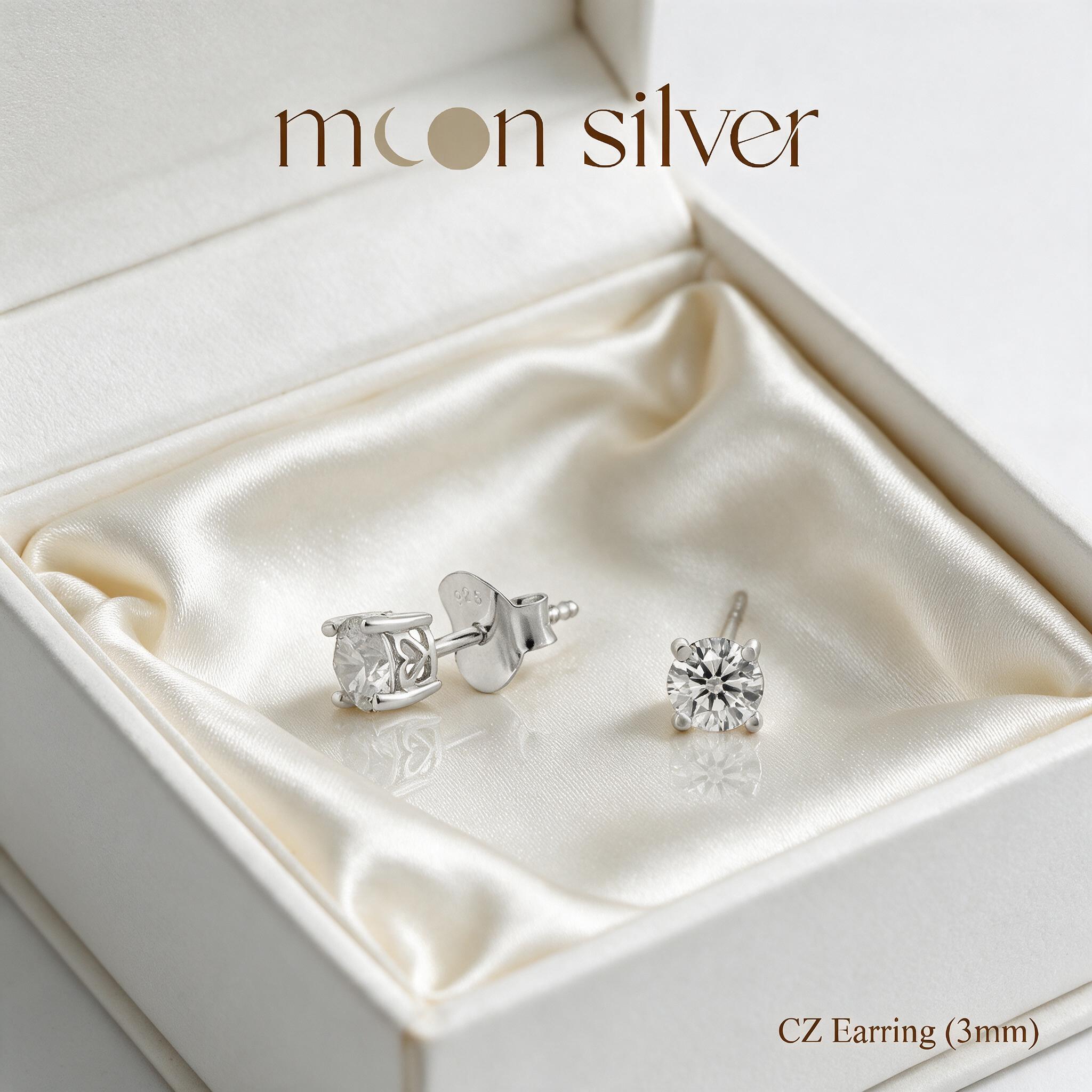 Moonsilver ต่างหูเพชร CZ เงินแท้ 925 Size 2- 6 mm  ไม่ลอก สำ - กล่องของขวัญ