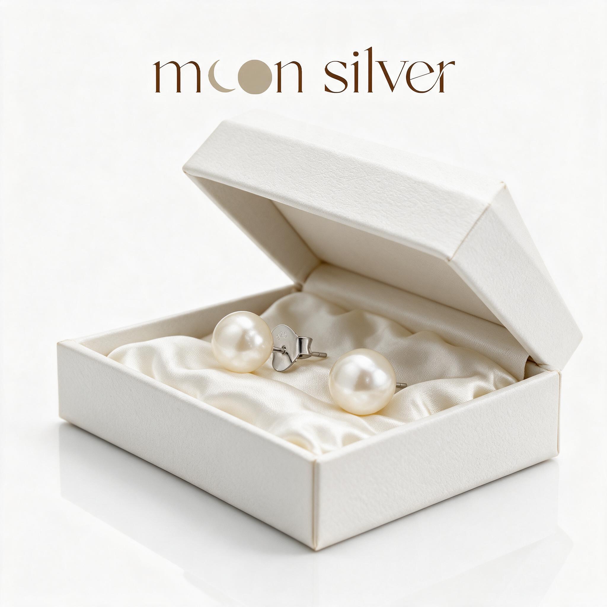 Moonsilver ต่างหูมุกน้ำจืด เงินแท้ 925 Size 3 - 8 mm ต่างหูเ - กล่องของขวัญ