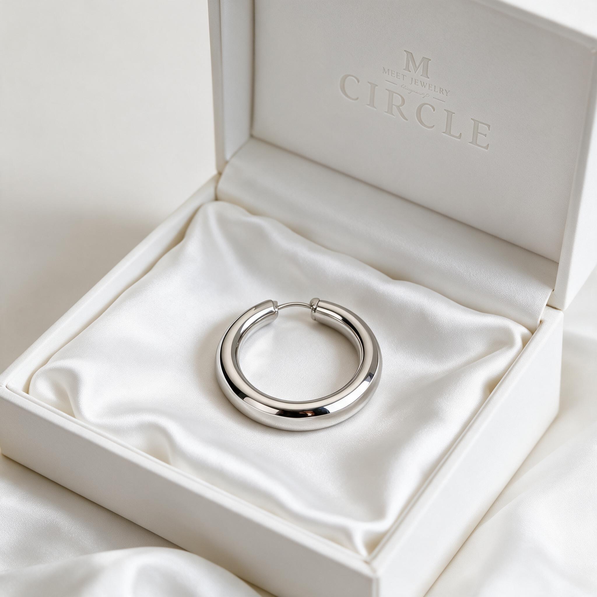 MEET💕ต่างหูเงิน Circle ต่างหูแฟชั่น ต่างหูห่วง ตุ้มหูเงินแท - กล่องของขวัญ