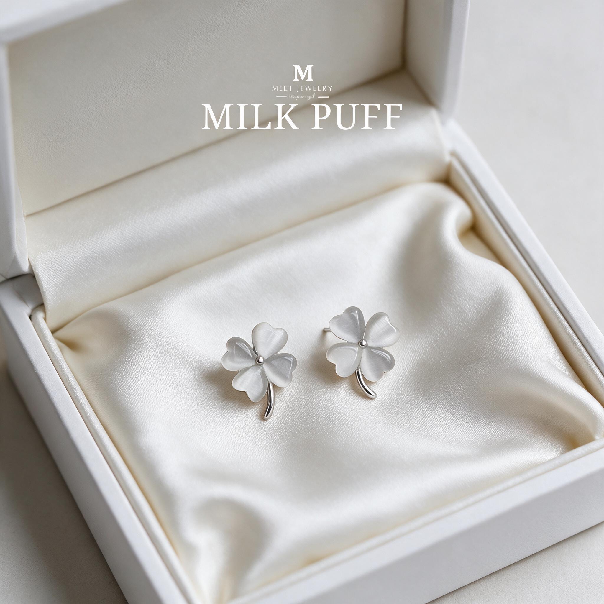 MEET💕ต่างหูเงิน Milk Puff ต่างหูเพชร ต่างหูเก๋ๆ ต่างหูแฟชั่ - กล่องของขวัญ