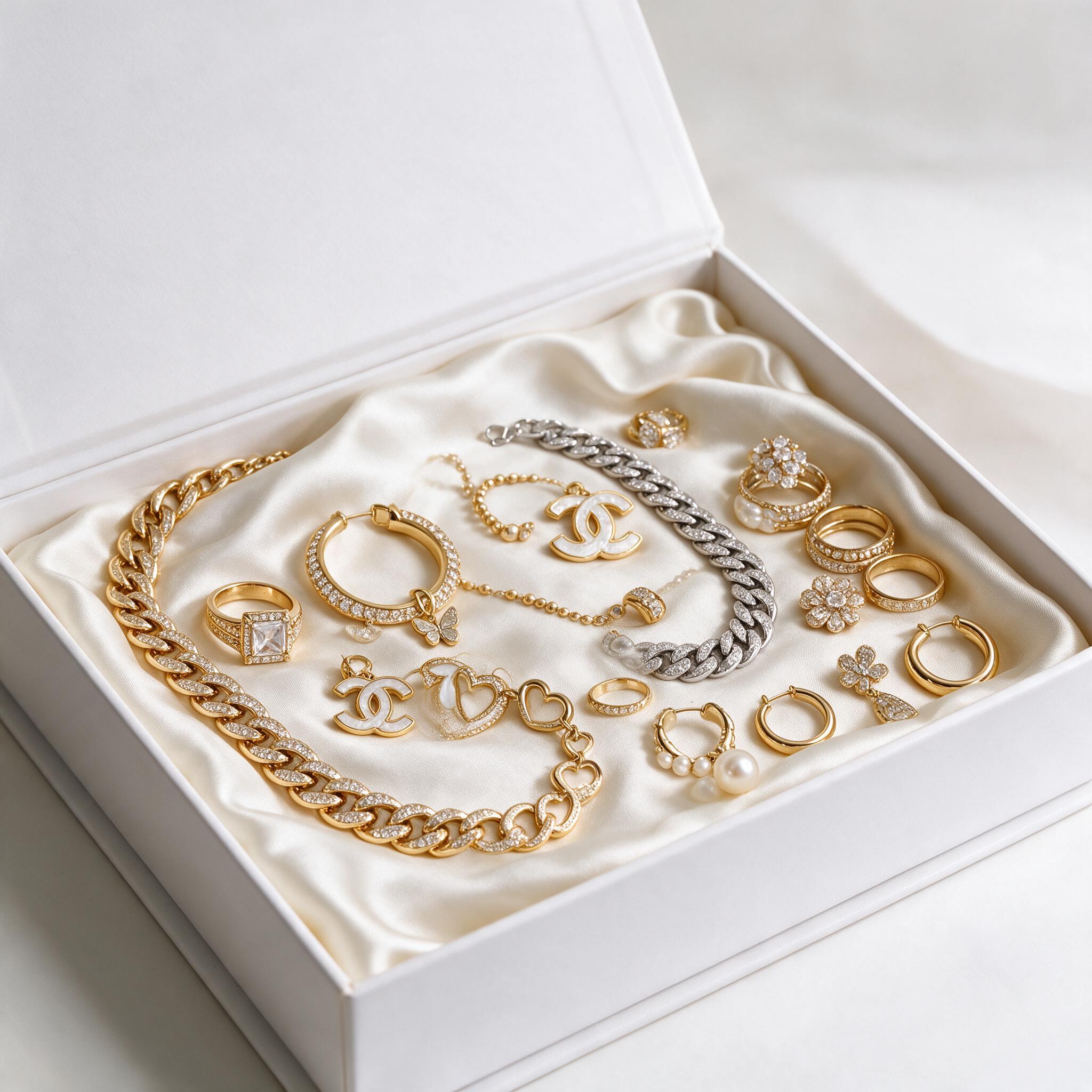 💍กล่องเครื่องเพชรอะคริลิค👑 3 ชั้นเพชรพลอย 72 ชิ้นเครื่องปร - กล่องของขวัญ
