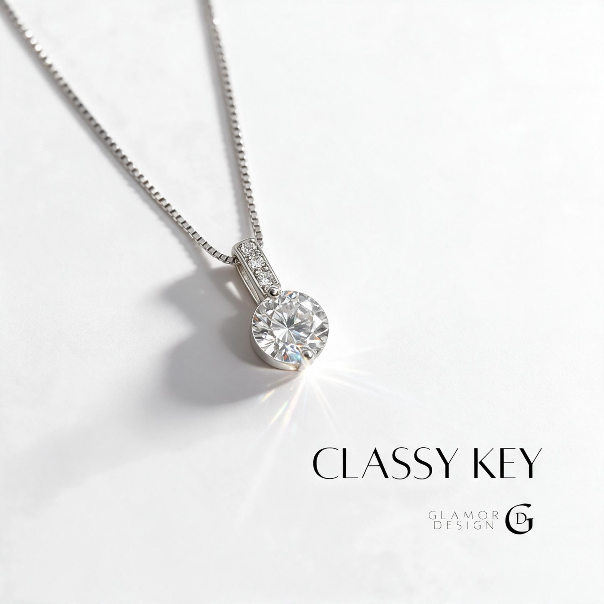 GLAMOR✨สร้อยคอเงิน Classy Key สร้อยคอเงินแท้925 จี้เพชร สไตล