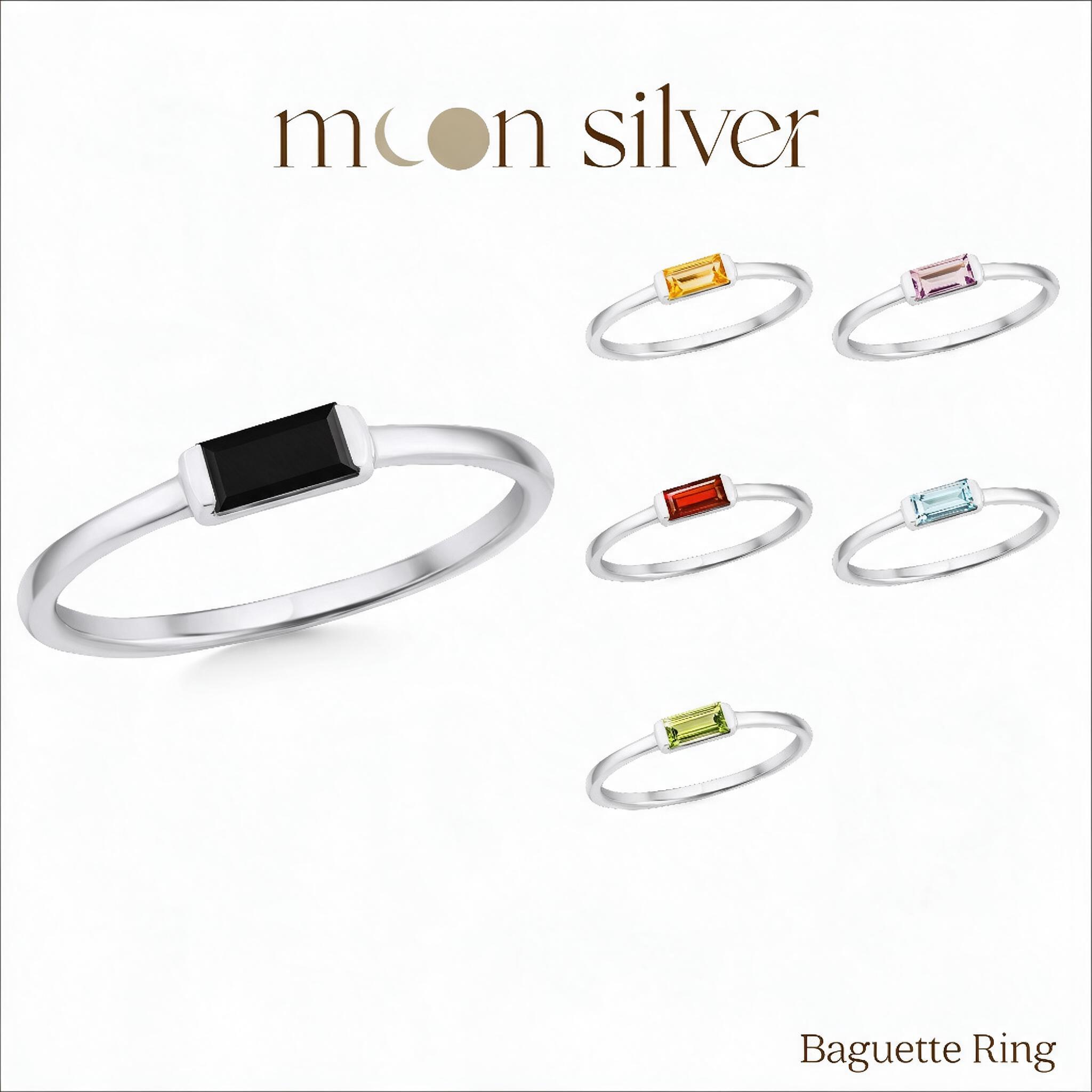 Moonsilver แหวนรุ่น Natural Baguette แหวนเงินแท้925 ฝังอัญมณ