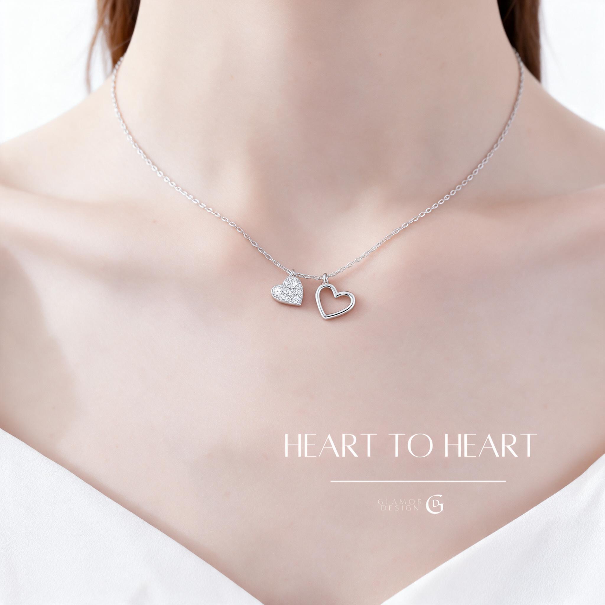 GLAMOR✨สร้อยเพชร Heart to Heart สร้อยคอเงินแท้ สร้อยคอเพชร ส