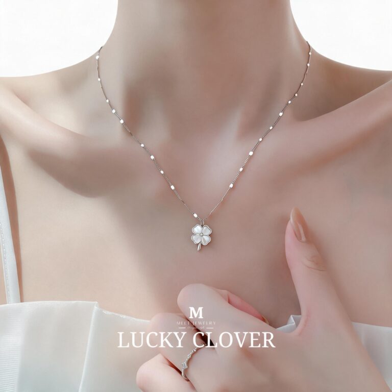 MEET💕สร้อยเงินแท้ Lucky Clover สร้อยคอสั้น สร้อยคอเงิน สร้อ