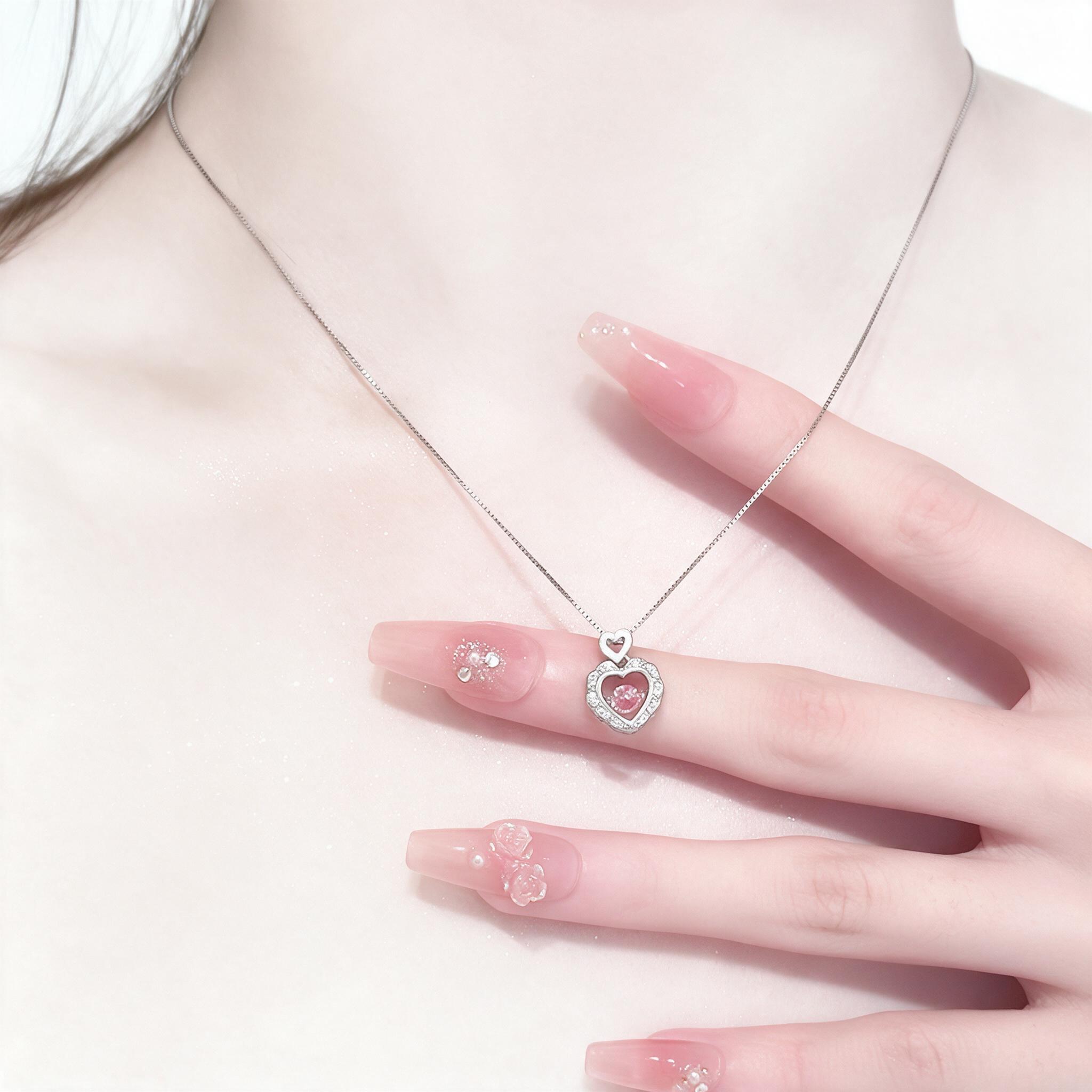 ESCOBAL สร้อยคอเงินแท้ Pink Diamond สร้อยเงิน สร้อยเงินแท้ ส
