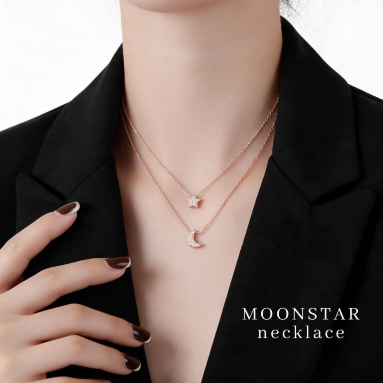 MNL💗MOONSTAR เกาหลี โรสโกลด์ สร้อยคอสองชั้น จี้ดาว พระจันทร