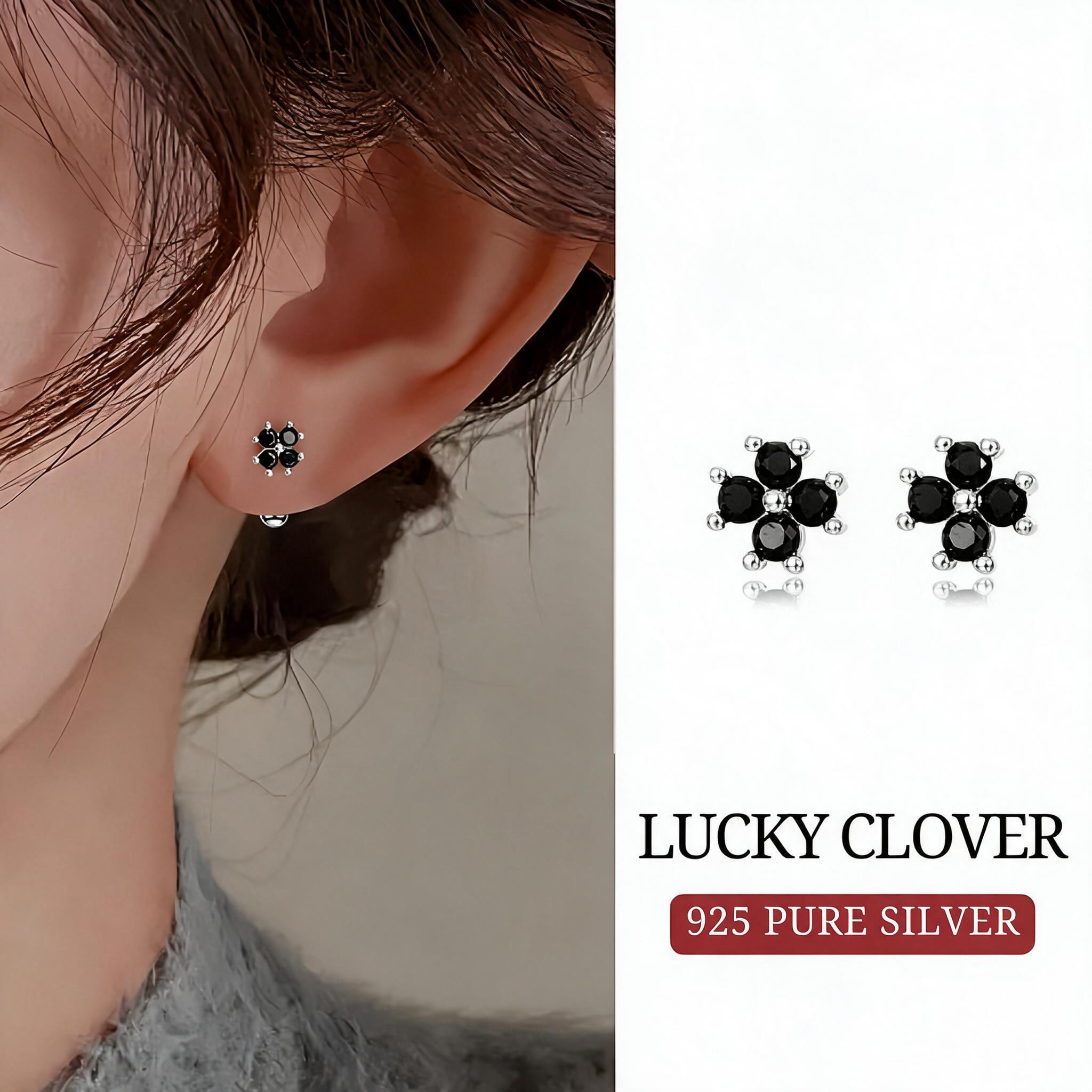 MEET💕ต่างหูเงิน Lucky Clover ต่างหูเพชร ต่างหูเก๋ๆ ต่างหูแฟ
