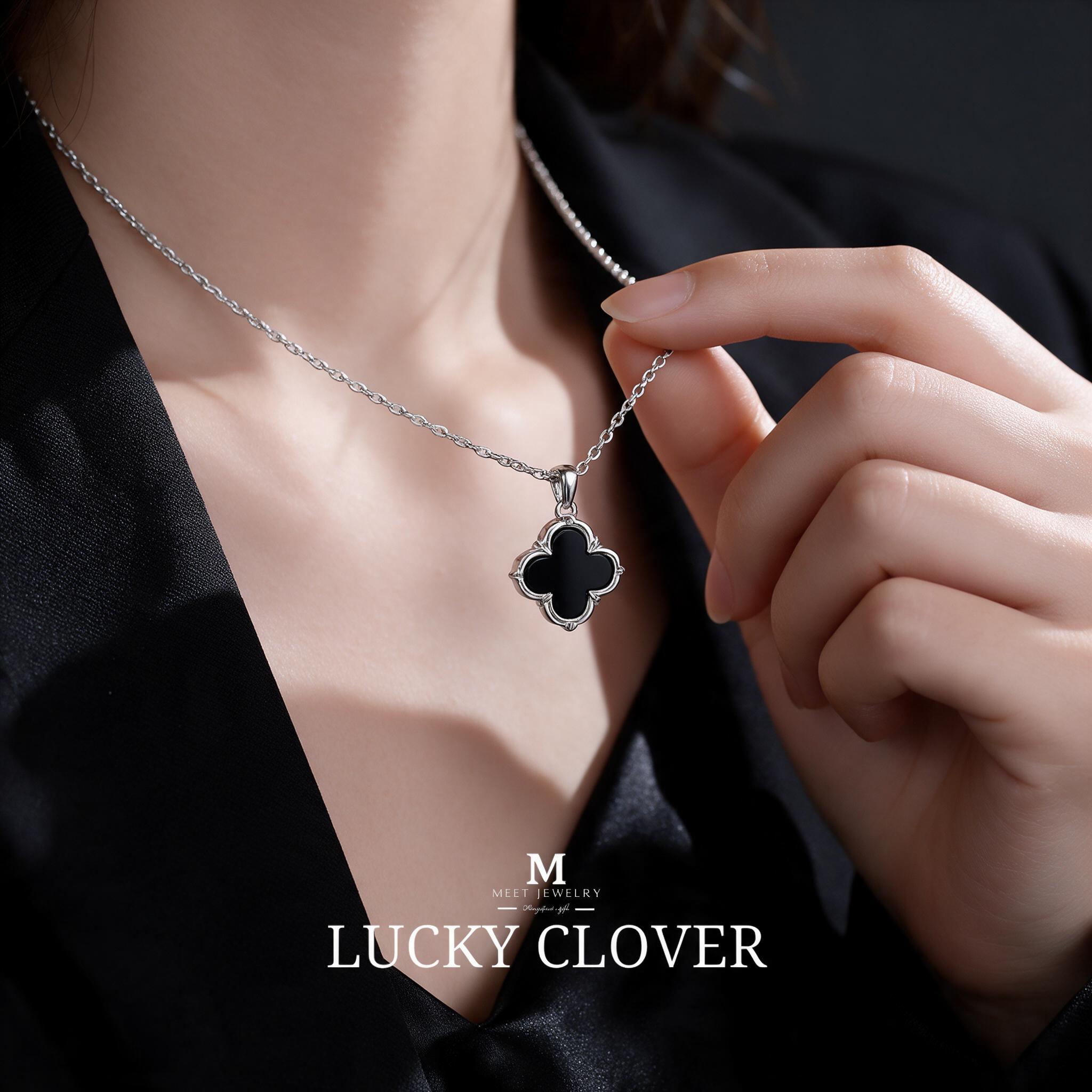 MEET💕พร้อมส่ง สร้อยคอเงินแท้ Lucky Clover สร้อยเงินแท้925 ส - รายละเอียด