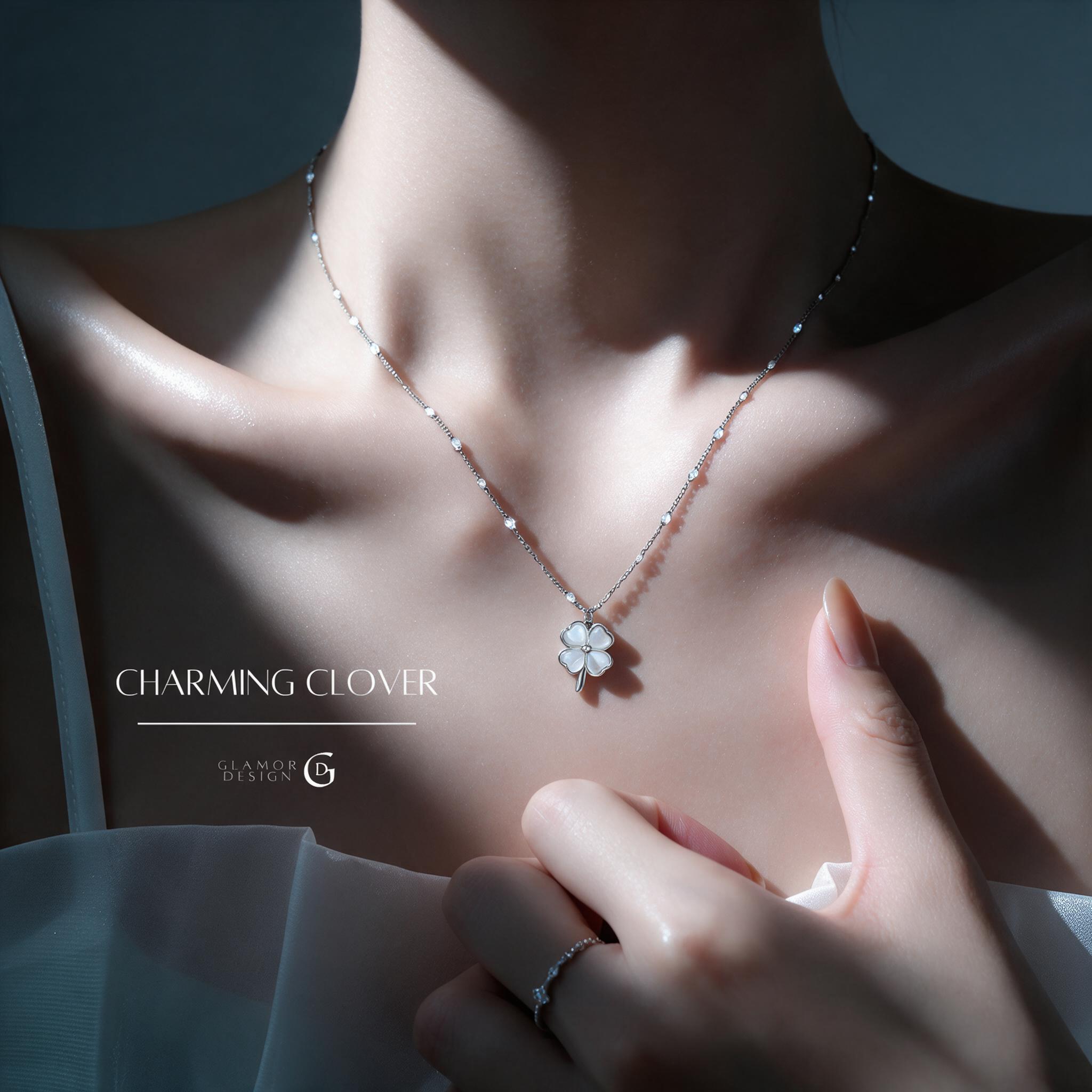 GLAMOR✨สร้อยคอมู Charming Clover สร้อยคอสวยๆ สร้อยคอเงิน สร้ - รายละเอียด