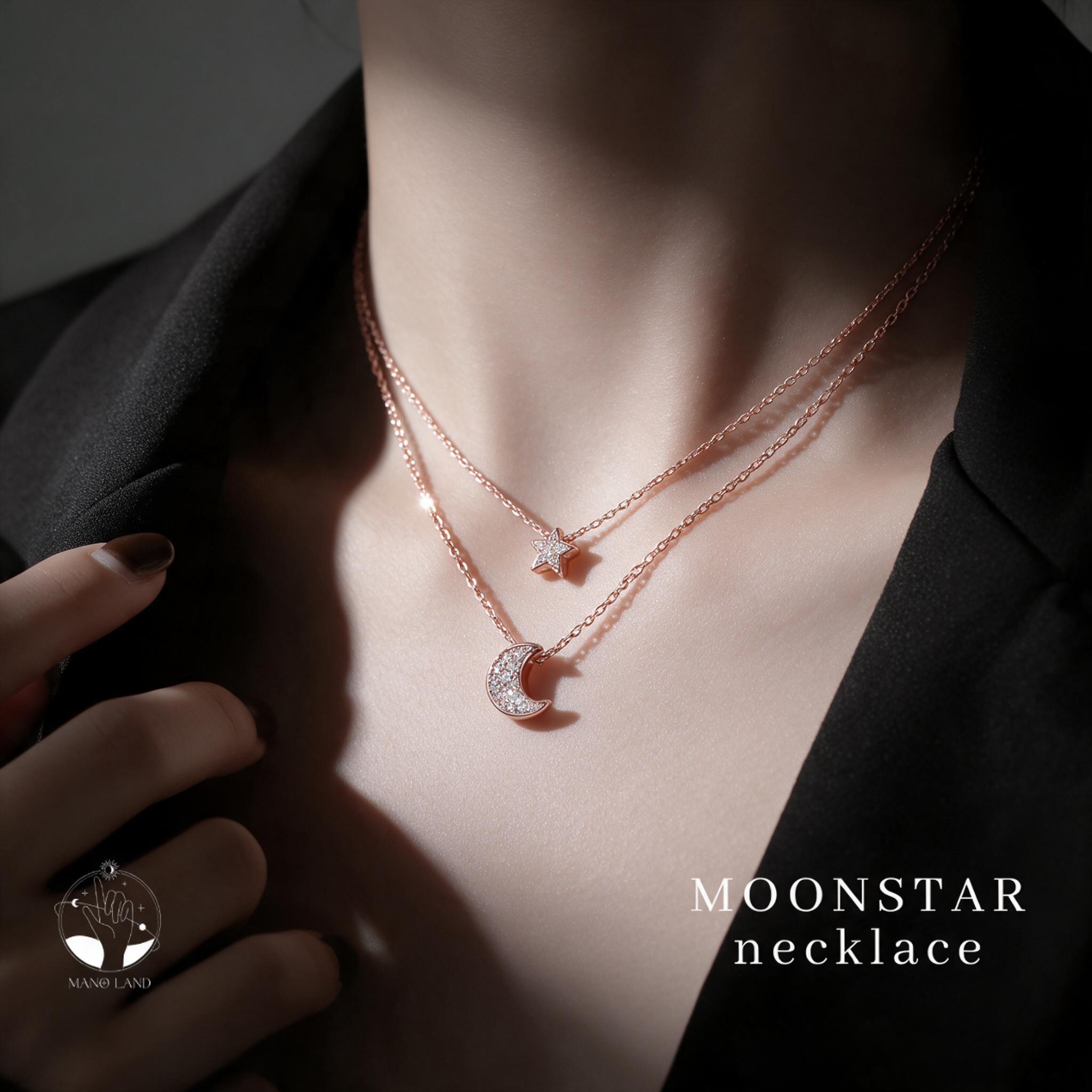 MNL💗MOONSTAR เกาหลี โรสโกลด์ สร้อยคอสองชั้น จี้ดาว พระจันทร - รายละเอียด