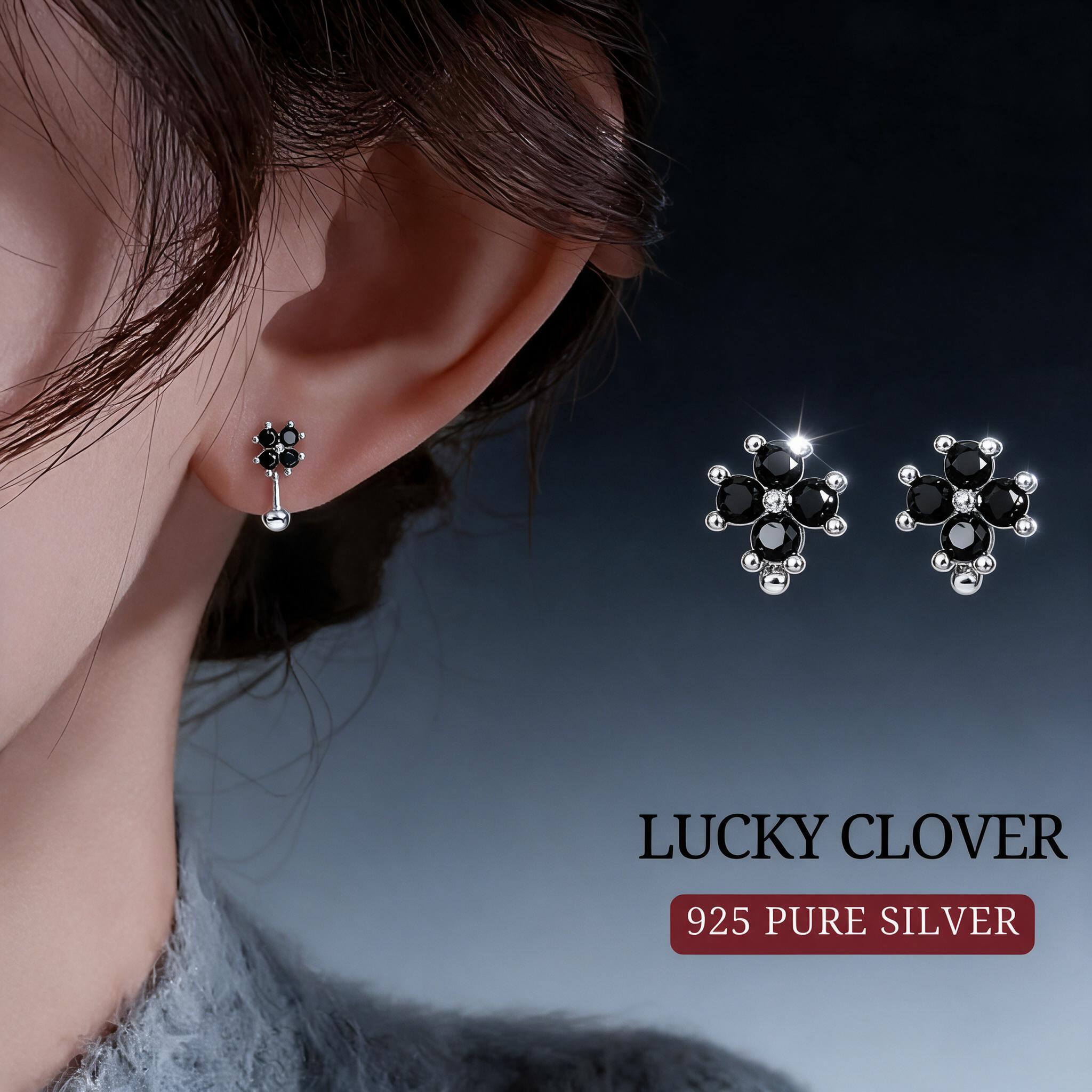MEET💕ต่างหูเงิน Lucky Clover ต่างหูเพชร ต่างหูเก๋ๆ ต่างหูแฟ - รายละเอียด