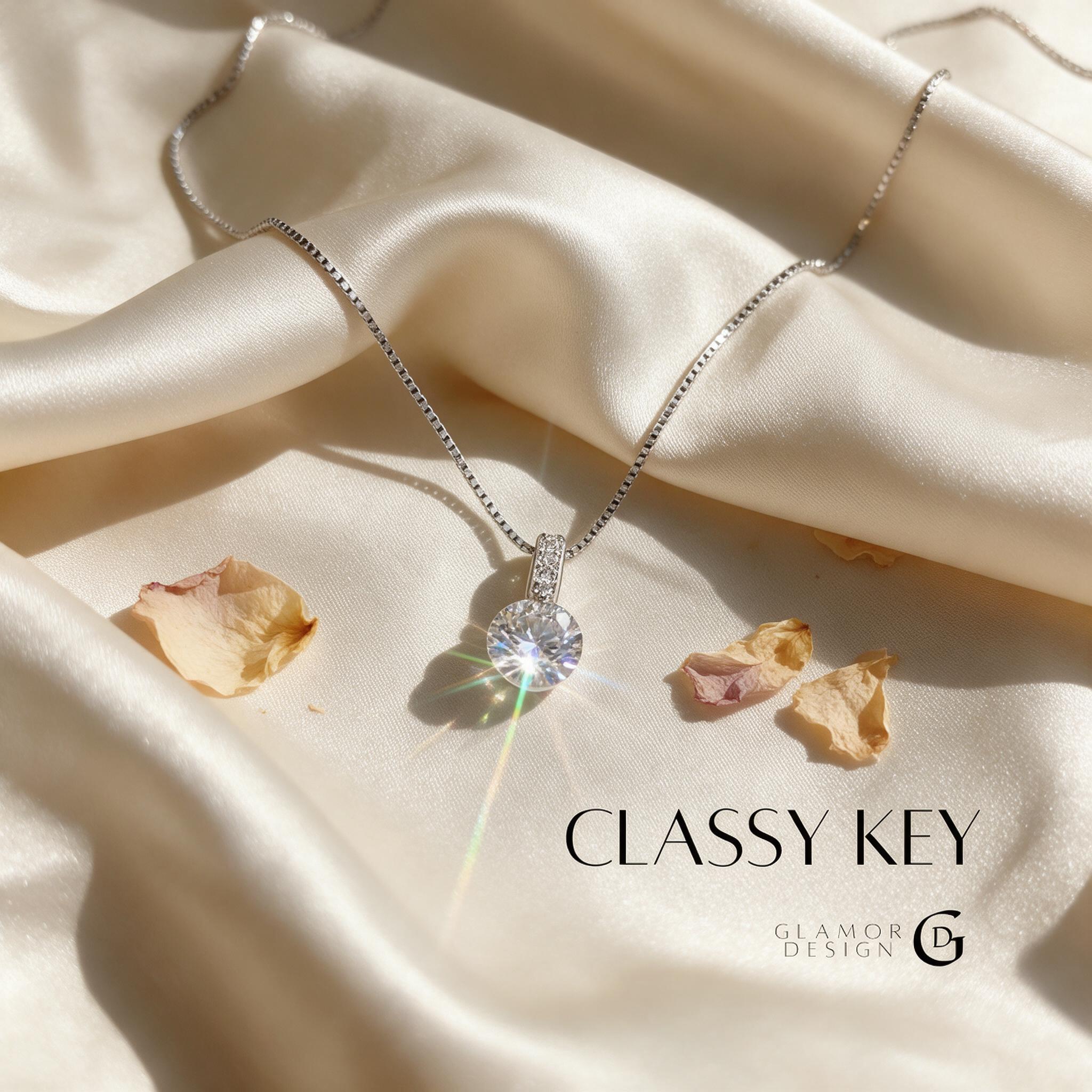 GLAMOR✨สร้อยคอเงิน Classy Key สร้อยคอเงินแท้925 จี้เพชร สไตล - สไตล์ลิ่ง