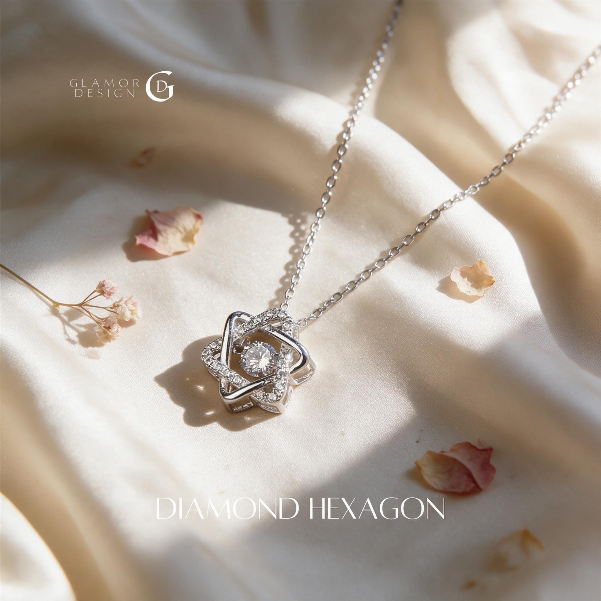 GLAMOR✨สร้อยคอเพชร Diamond hexagon ดาวโชคลาภ สร้อยคอเงินแท้ - สไตล์ลิ่ง