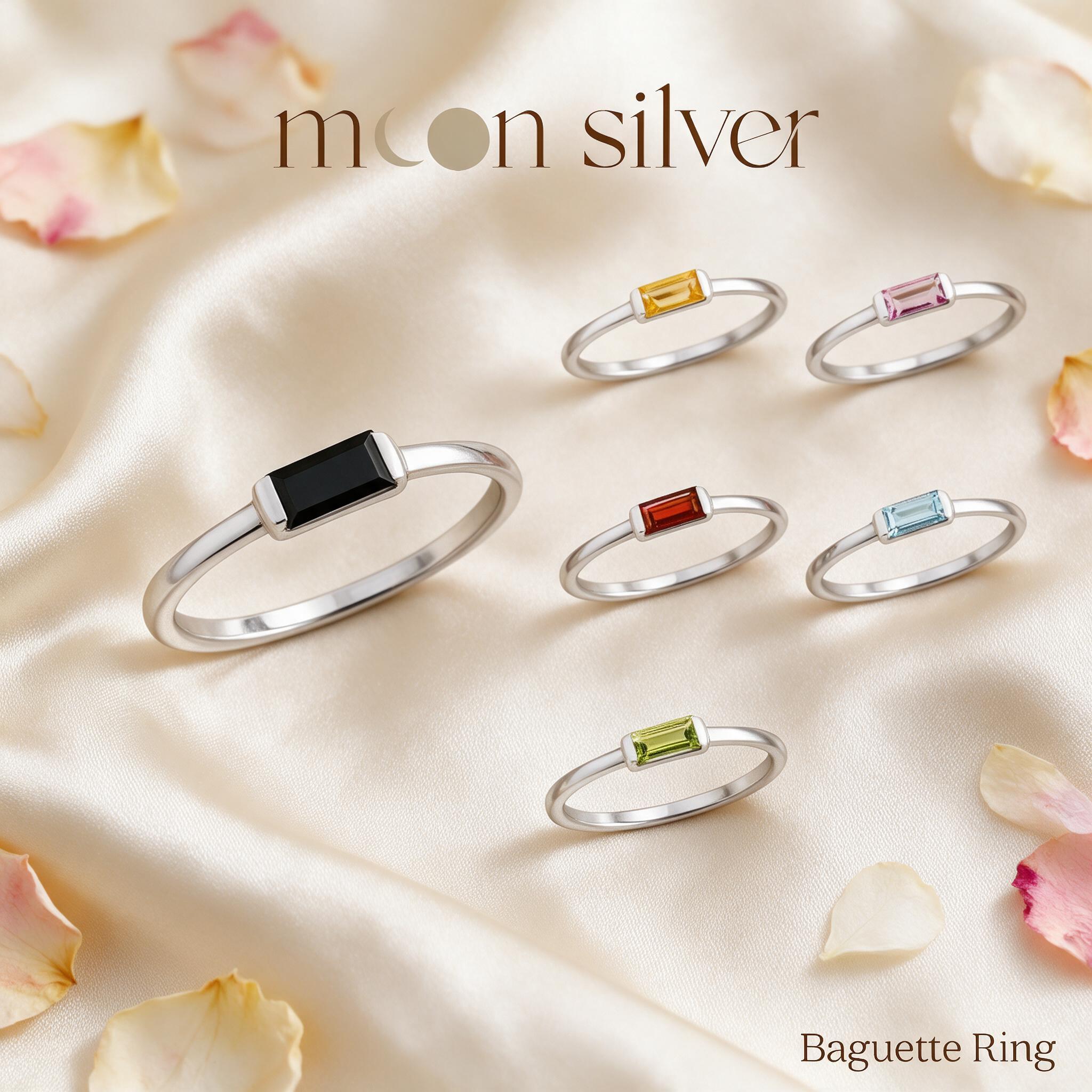 Moonsilver แหวนรุ่น Natural Baguette แหวนเงินแท้925 ฝังอัญมณ - สไตล์ลิ่ง