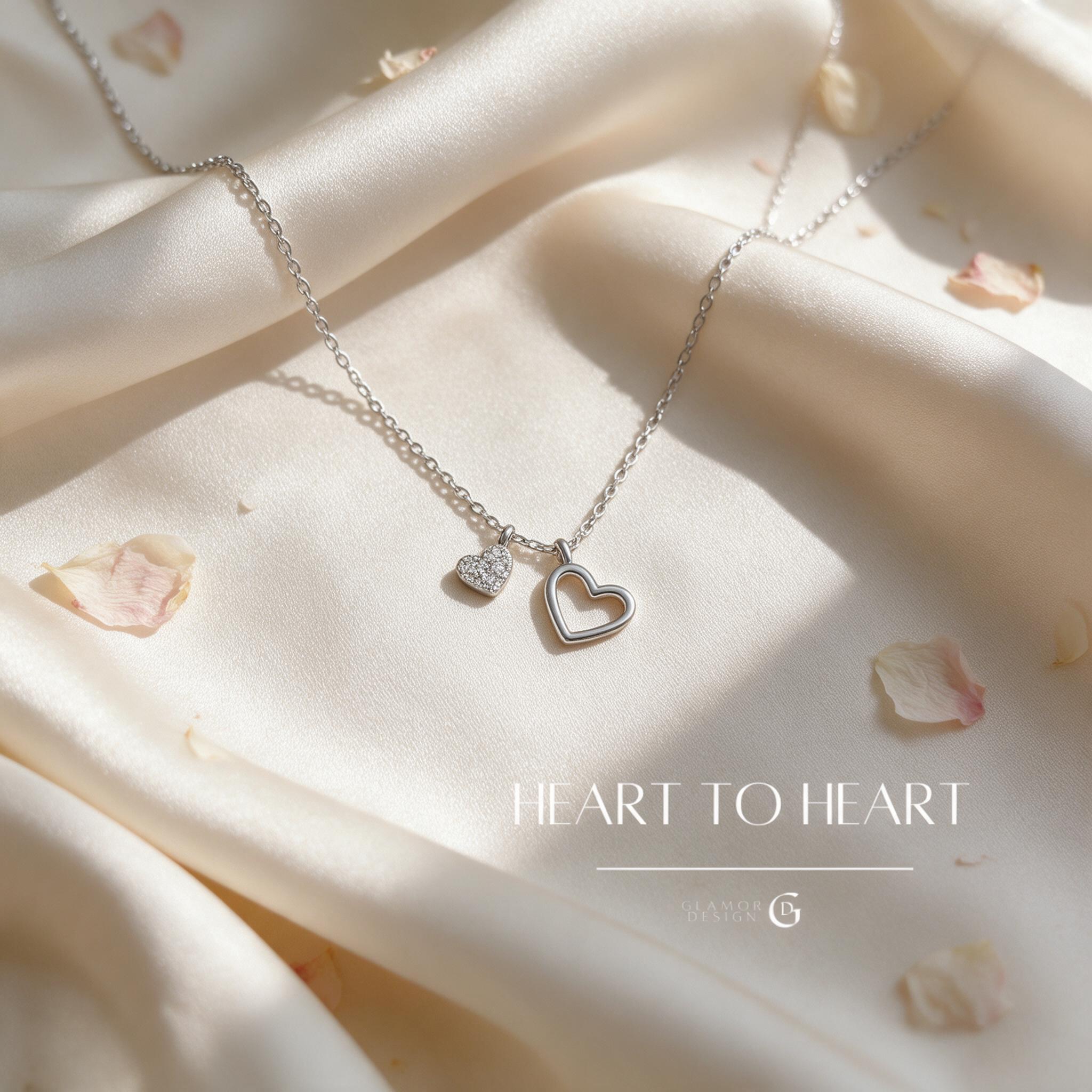 GLAMOR✨สร้อยเพชร Heart to Heart สร้อยคอเงินแท้ สร้อยคอเพชร ส - สไตล์ลิ่ง