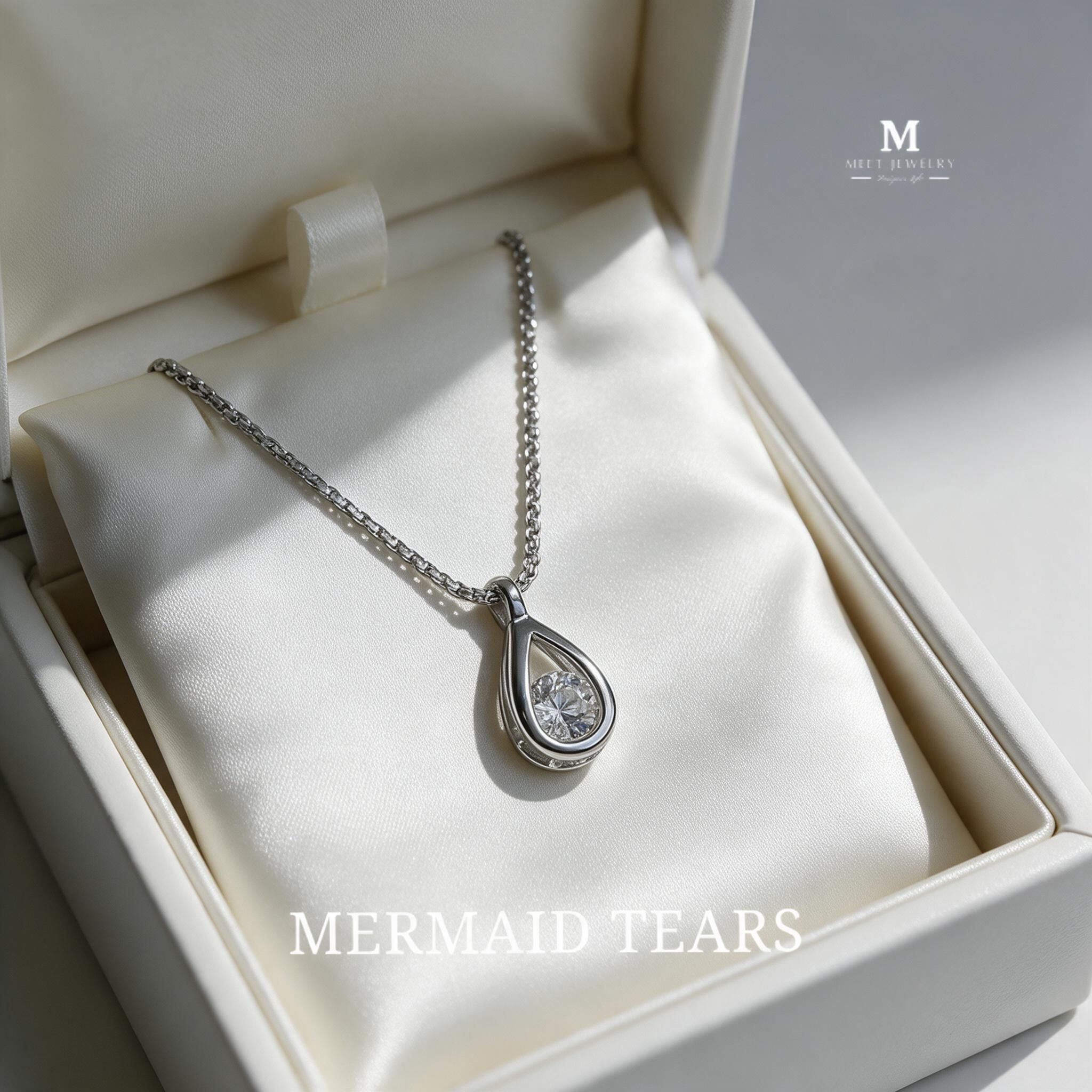 MEET💕พร้อมส่ง สร้อยเงิน Mermaid Tears เงินแท้925 แฟชั่นเกาห - กล่องของขวัญ