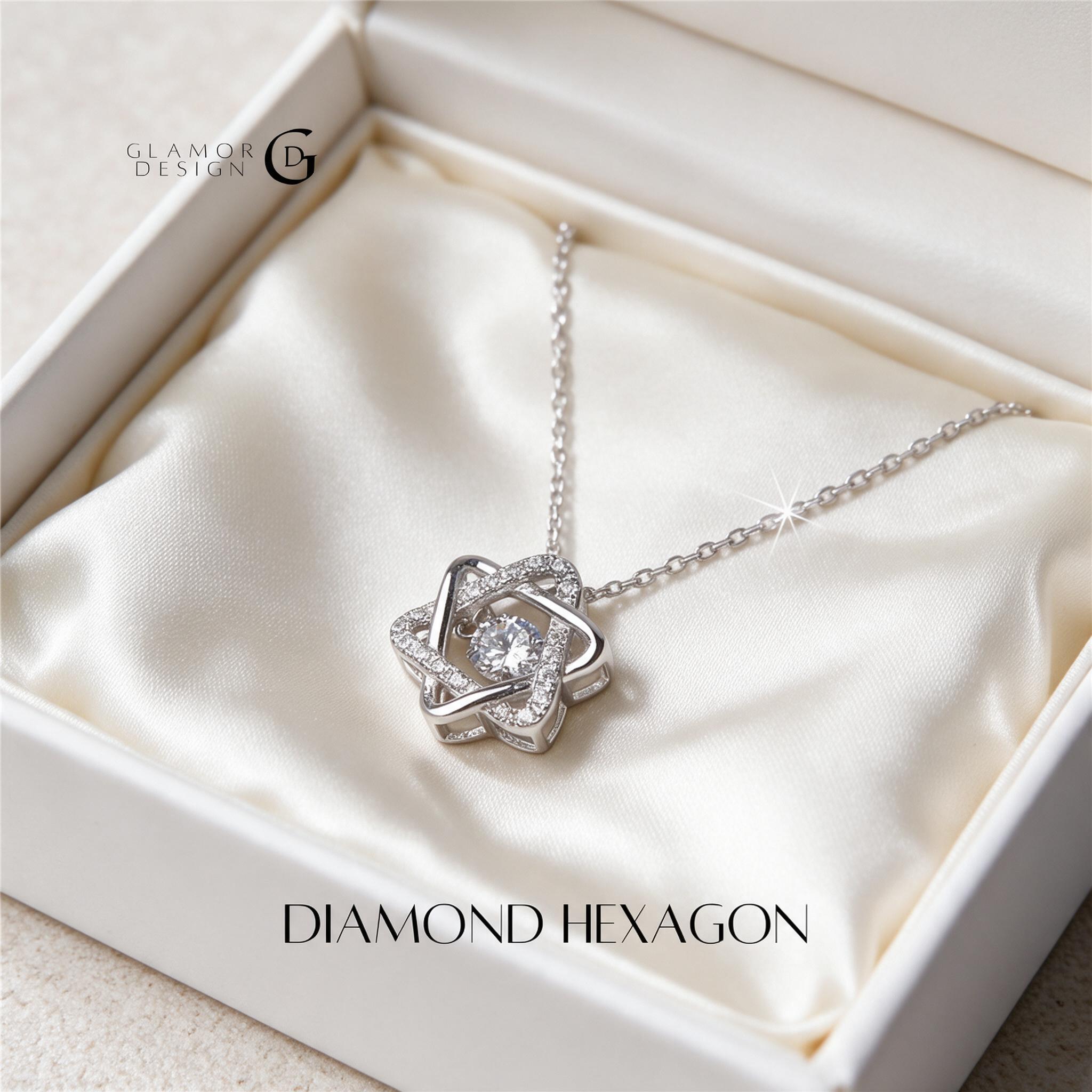 GLAMOR✨สร้อยคอเพชร Diamond hexagon ดาวโชคลาภ สร้อยคอเงินแท้ - กล่องของขวัญ