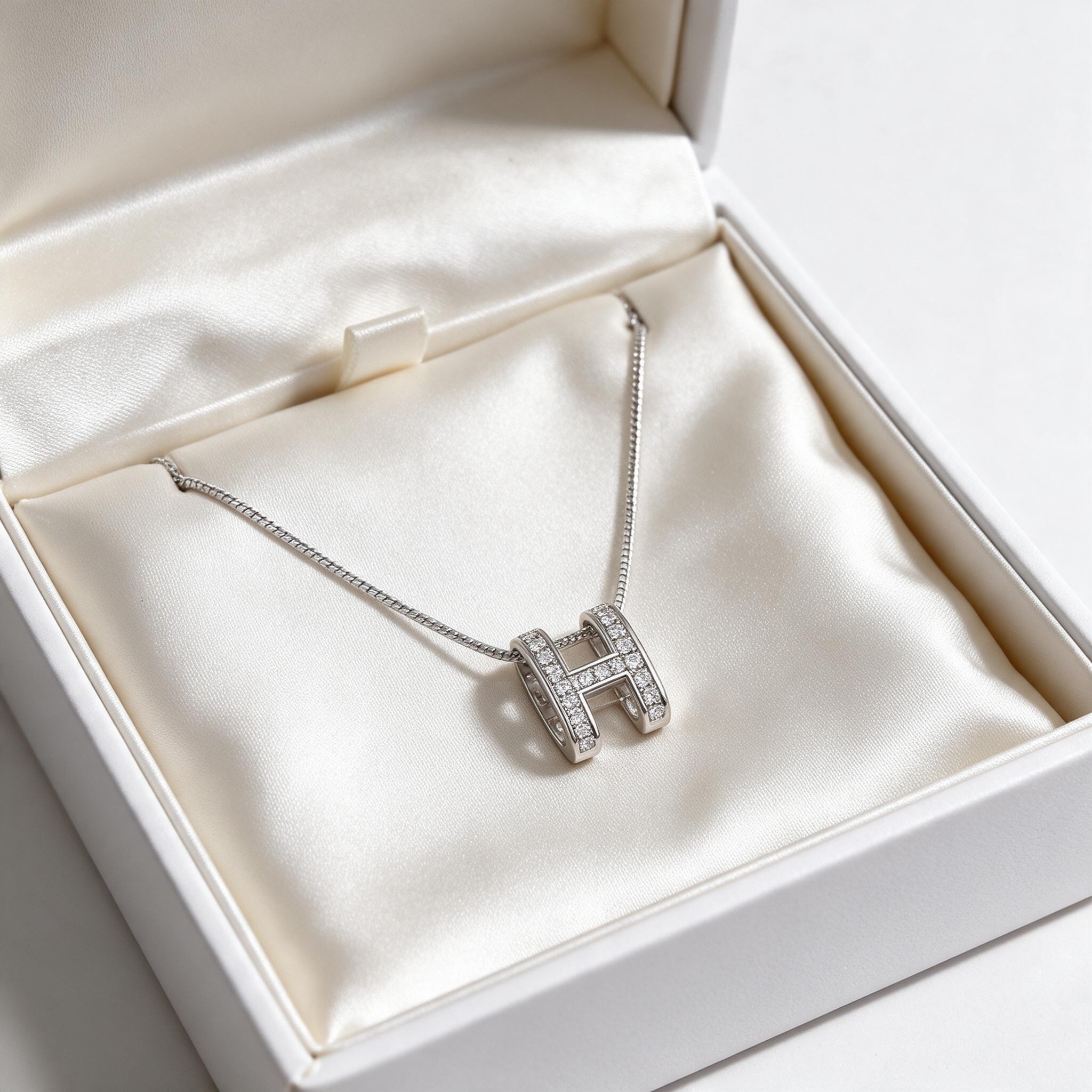 GLAMOR✨สร้อยคอเงินแท้ พร้อมจี้ฝังเพชรรูปตัว H silver925 สไตส - กล่องของขวัญ