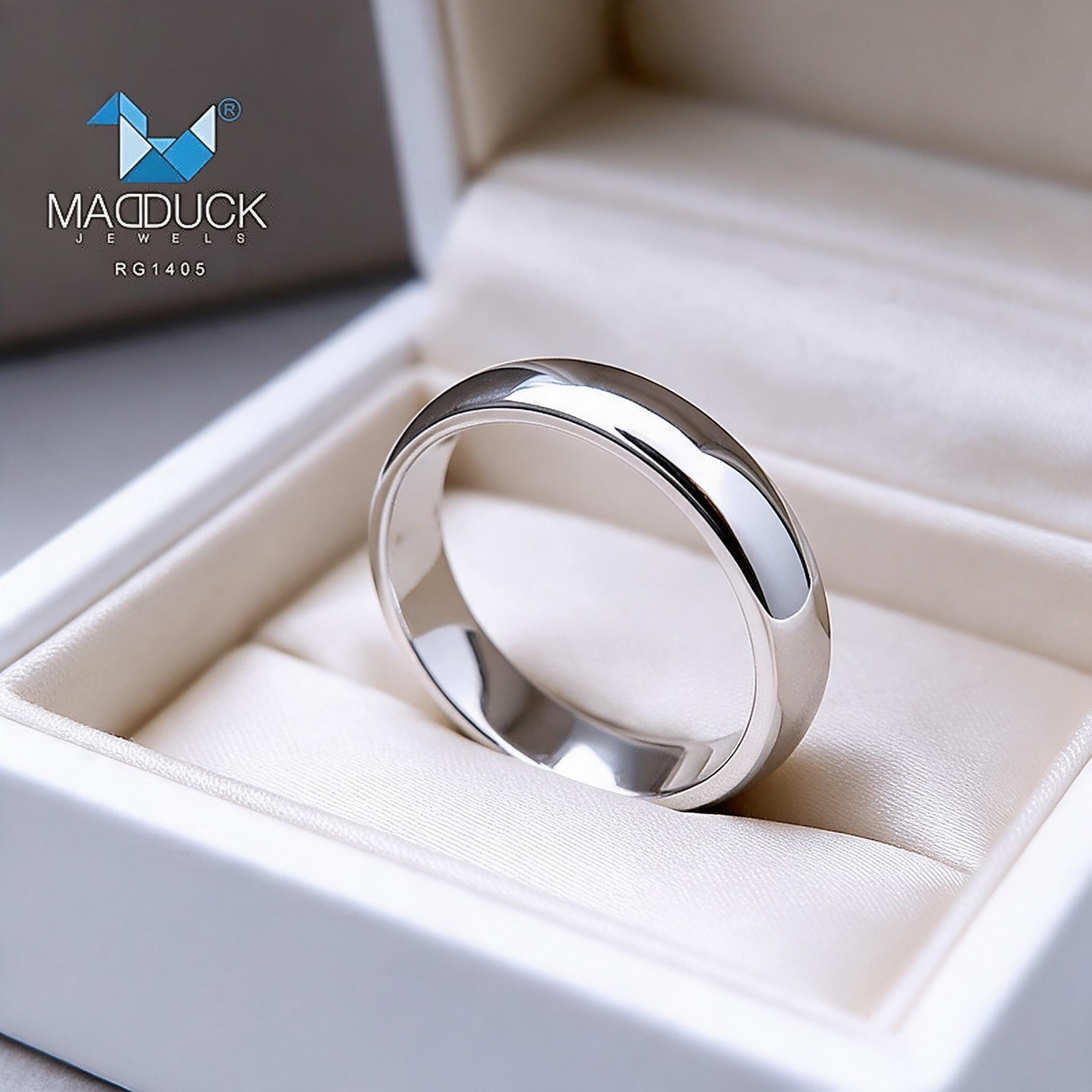 Madduckjewels RG1405 แหวนเงินแท้ 925 ชุบโรเดียม แหวนกว้าง 5m - กล่องของขวัญ