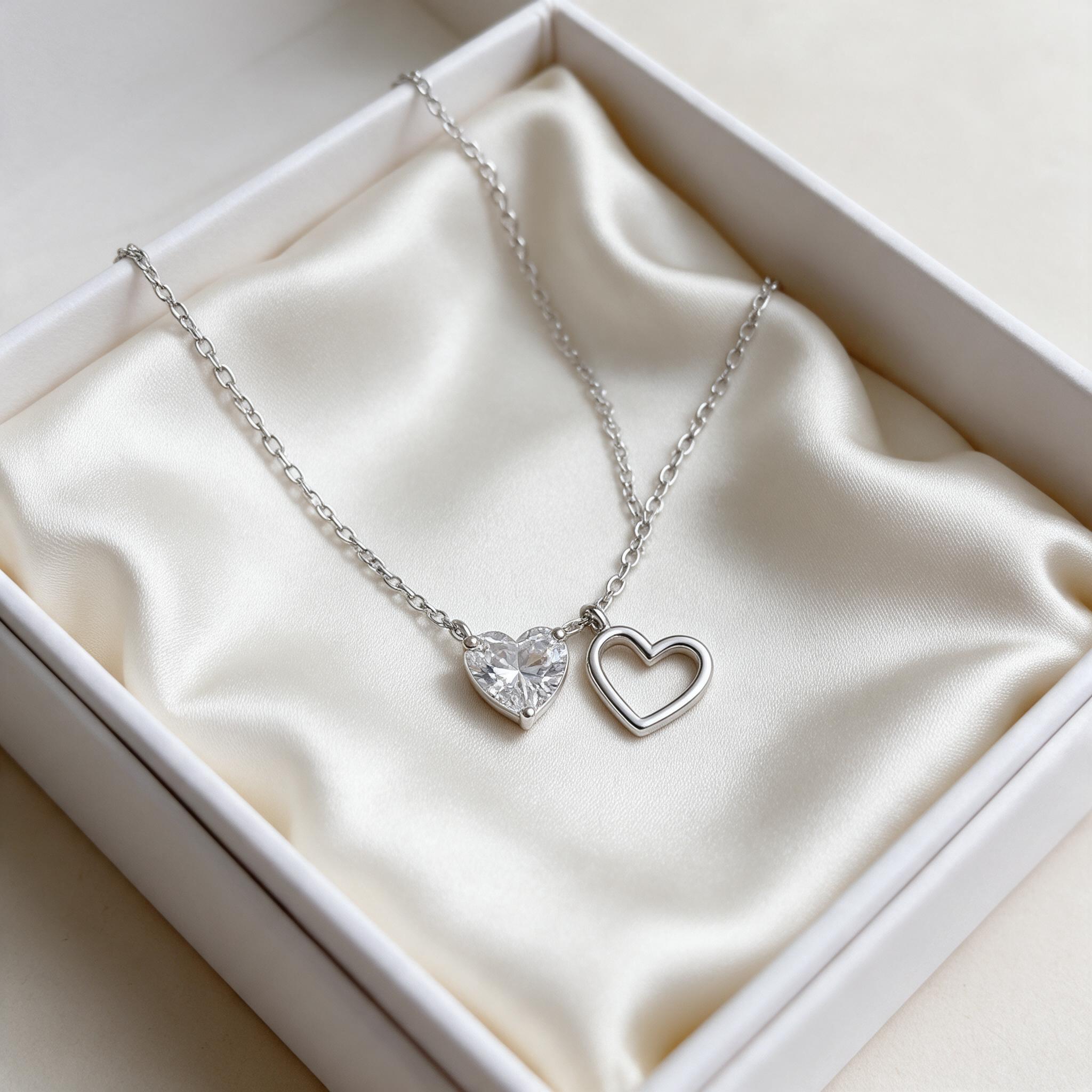 GLAMOR✨สร้อยเพชร Heart to Heart สร้อยคอเงินแท้ สร้อยคอเพชร ส - กล่องของขวัญ