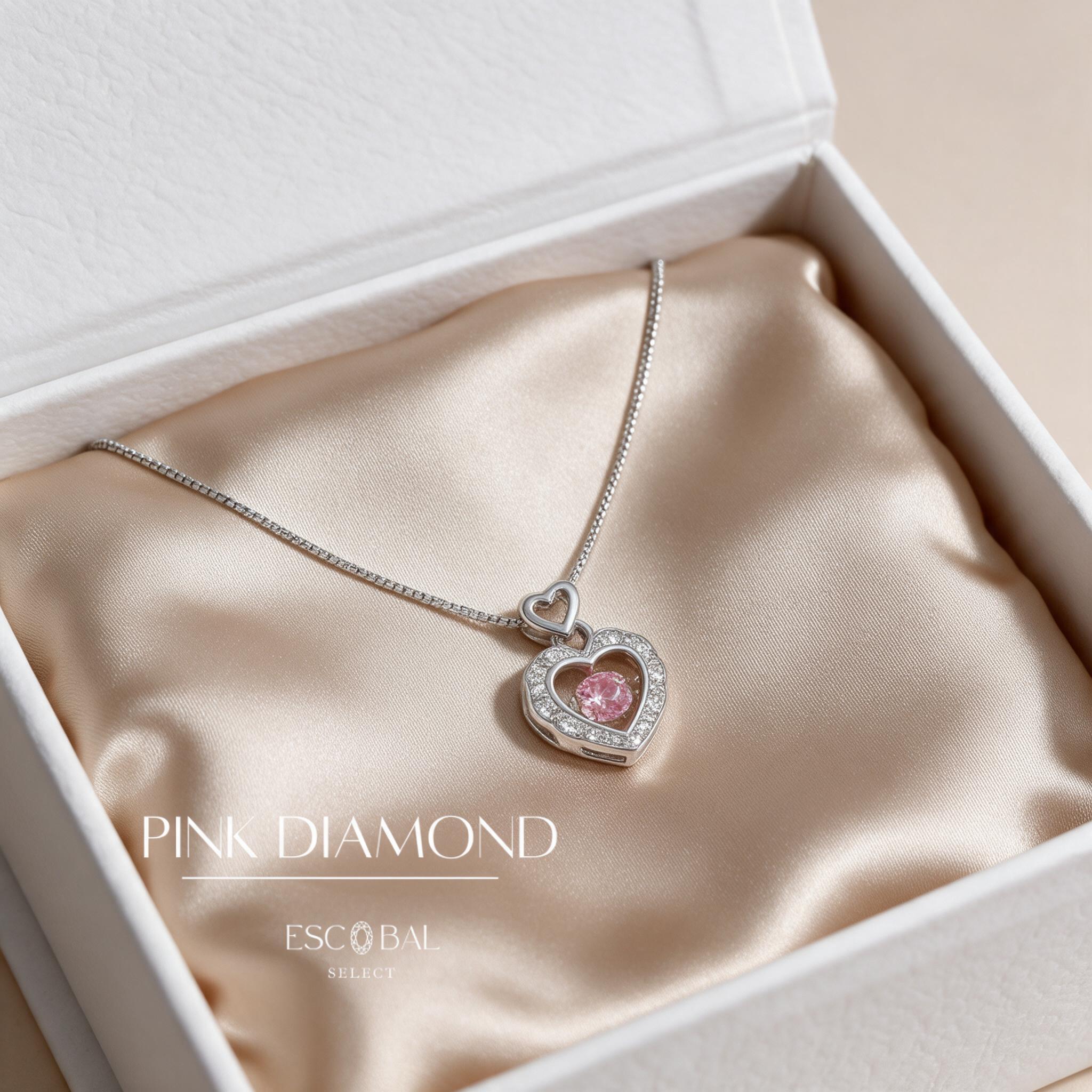 ESCOBAL สร้อยคอเงินแท้ Pink Diamond สร้อยเงิน สร้อยเงินแท้ ส - กล่องของขวัญ