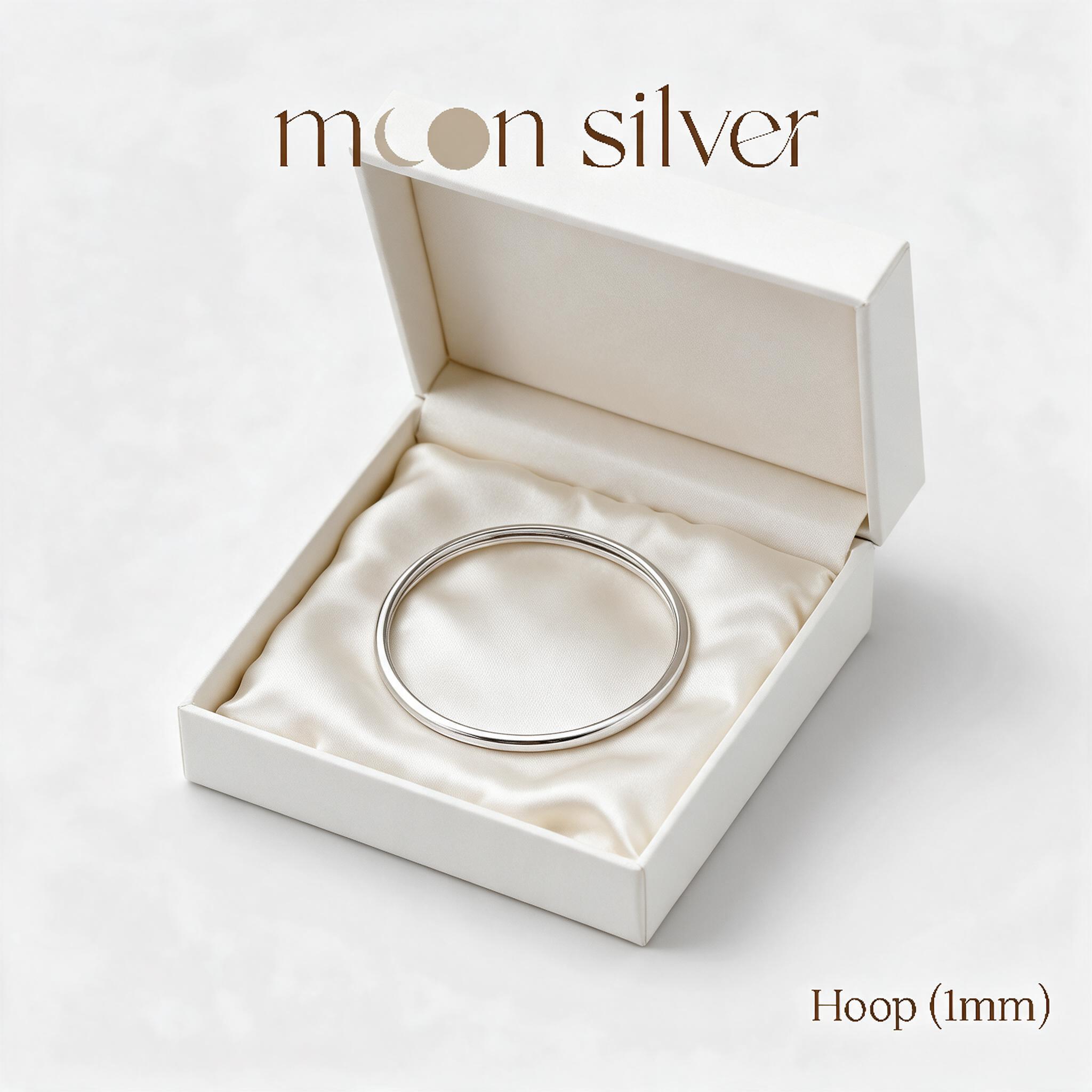 Moonsilver แหวนเงินเกลี้ยง 1mm กลม รุ่น Hoop แหวนเงินแท้925 - กล่องของขวัญ